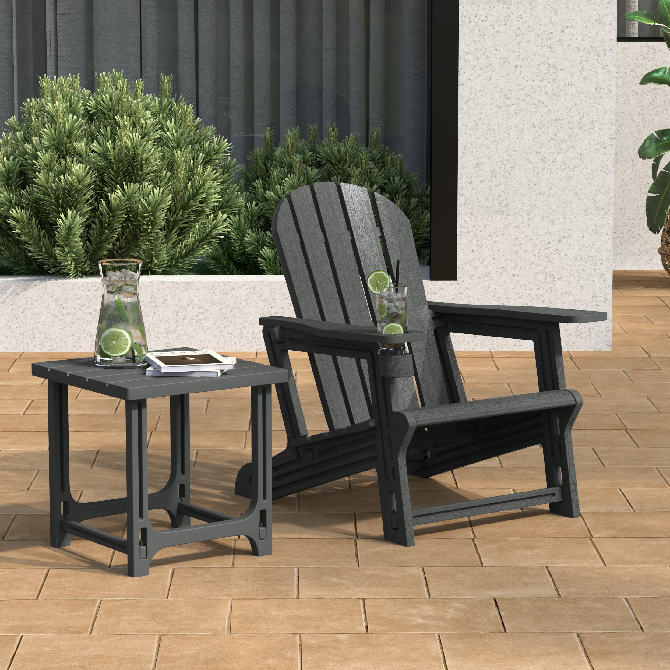 Cayman 2-Piece HDPE Plastic Adirondack Patio Chair With 18" Side Table Set