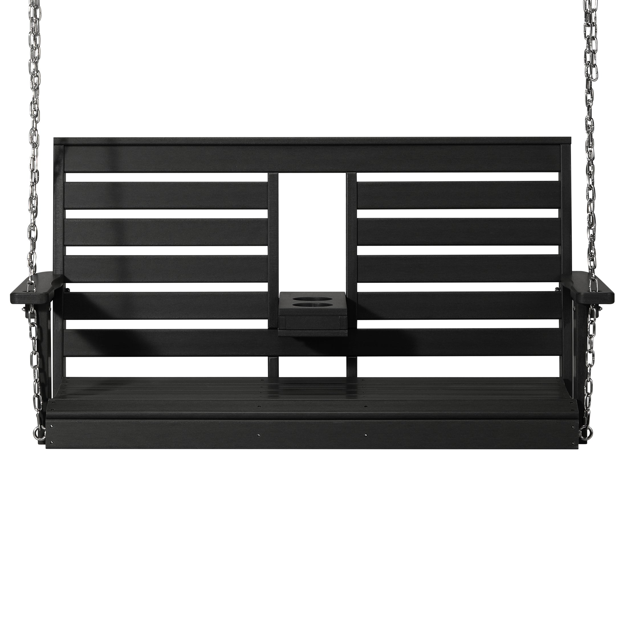 Charleston Outdoor HDPE 54" Front Hanging Porch Swing Bench With Cupholders
