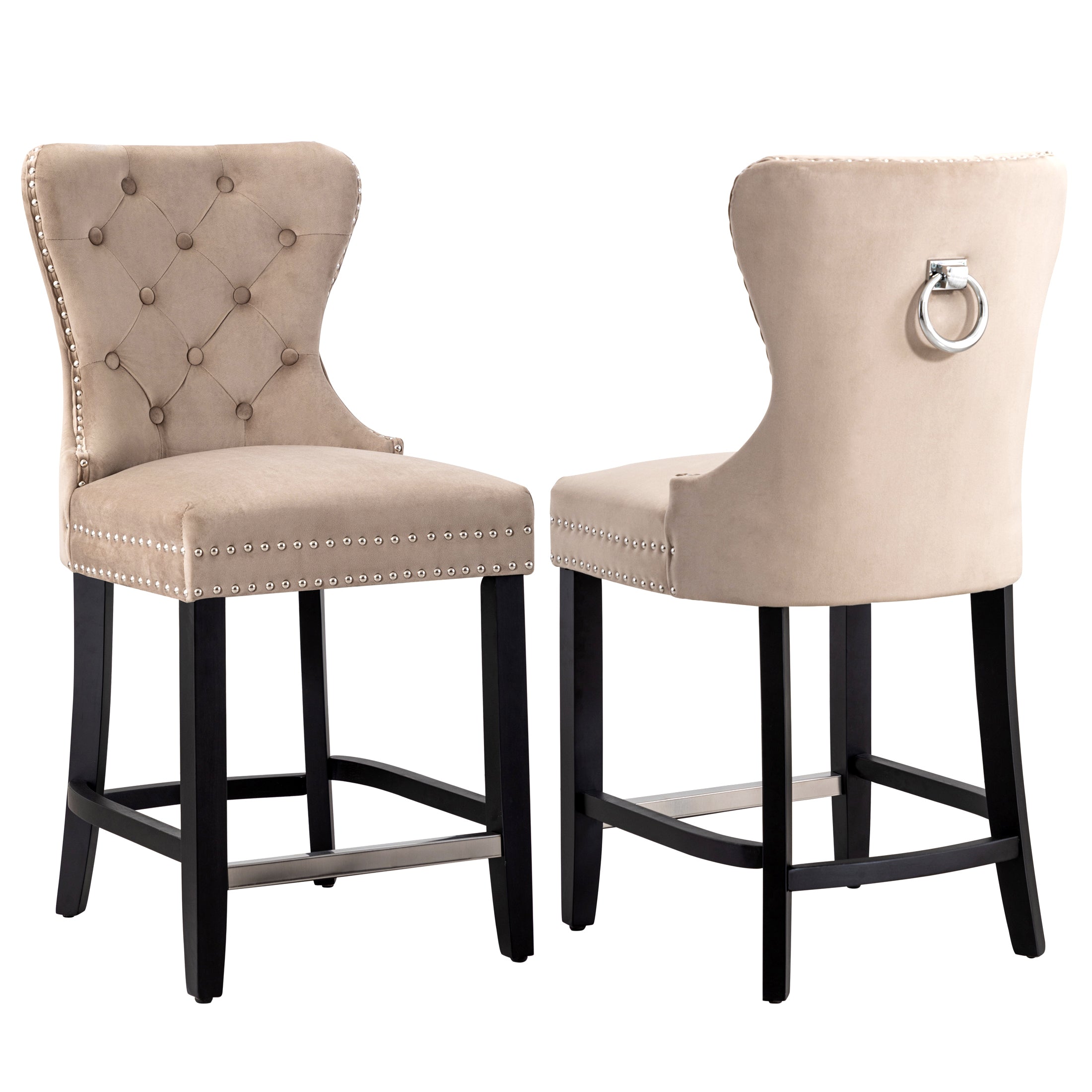 Hank 24" Tufted Velvet Counter Stool (Set of 2), Black