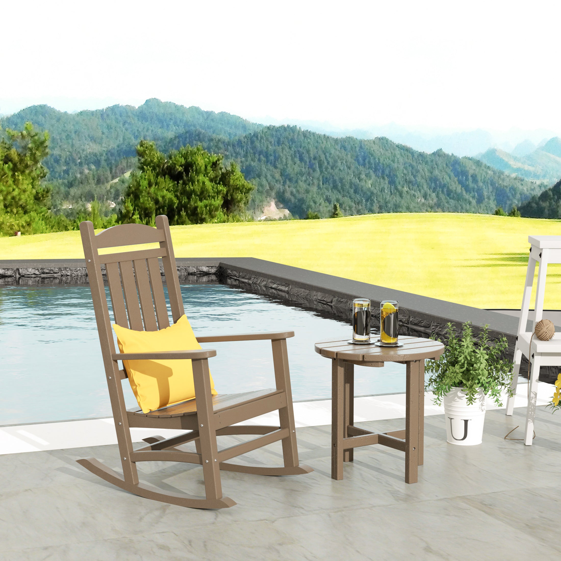 Paradise Outdoor Patio Porch Rocking Chair with Side Table Set