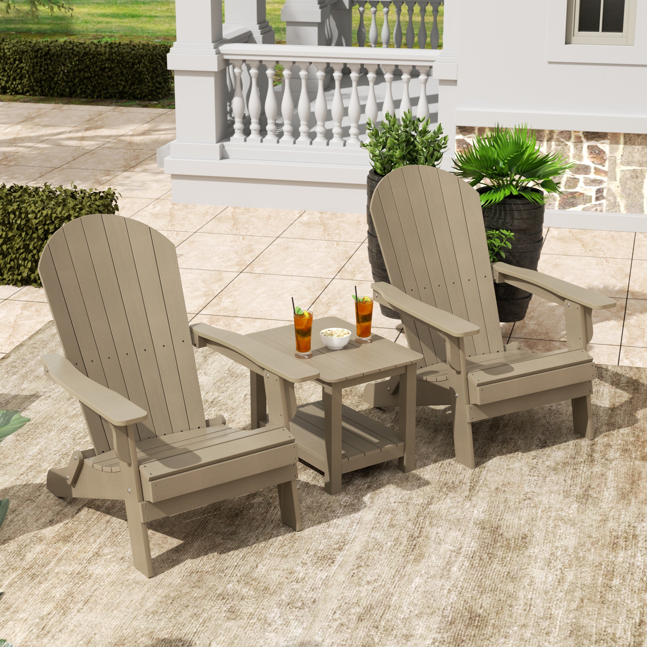 Florence 3PC HIPS Outdoor Adirondack Seashell Chair Set With Side Table