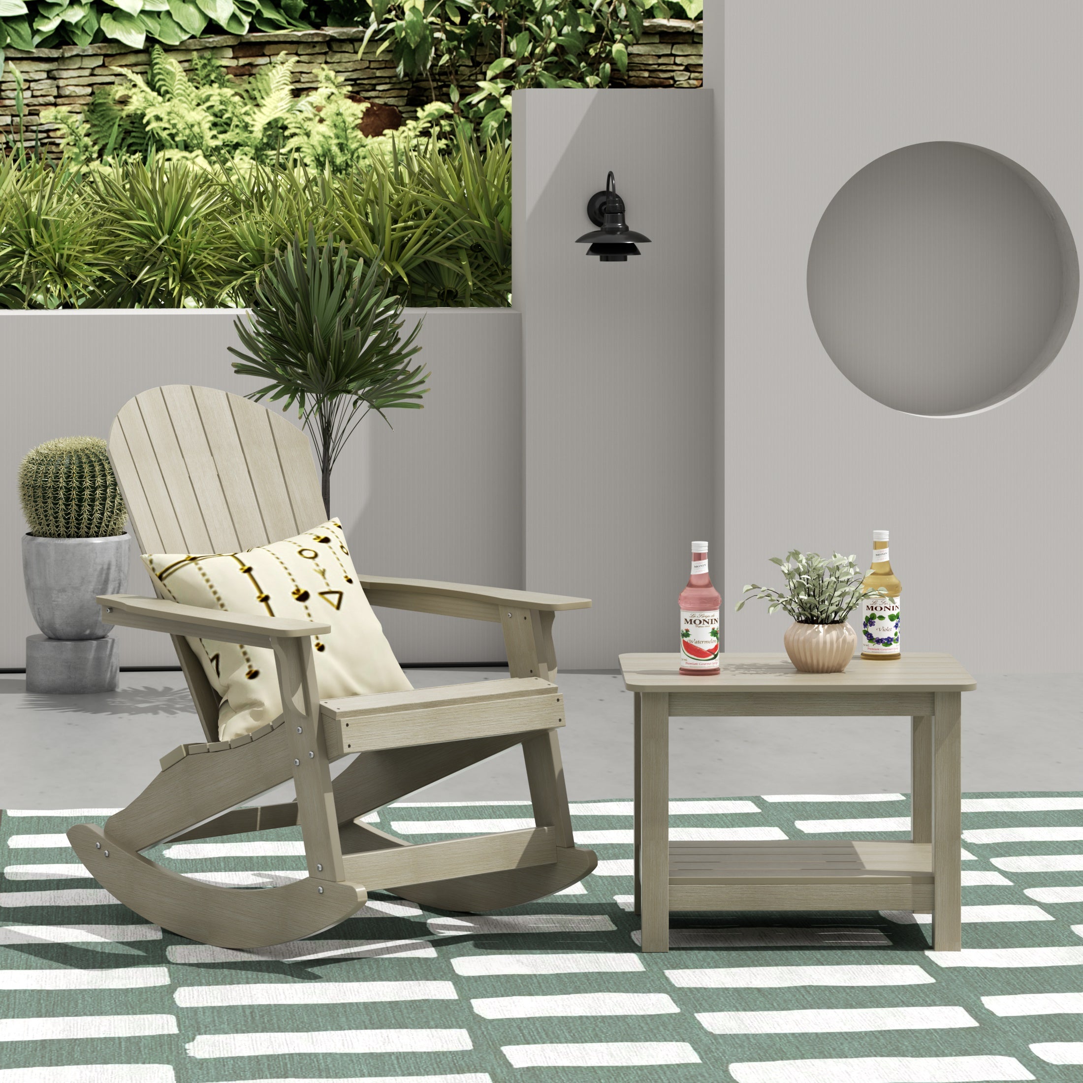 Florence 2-Piece HIPS Outdoor Rocking Adirondack Chair With Side Table