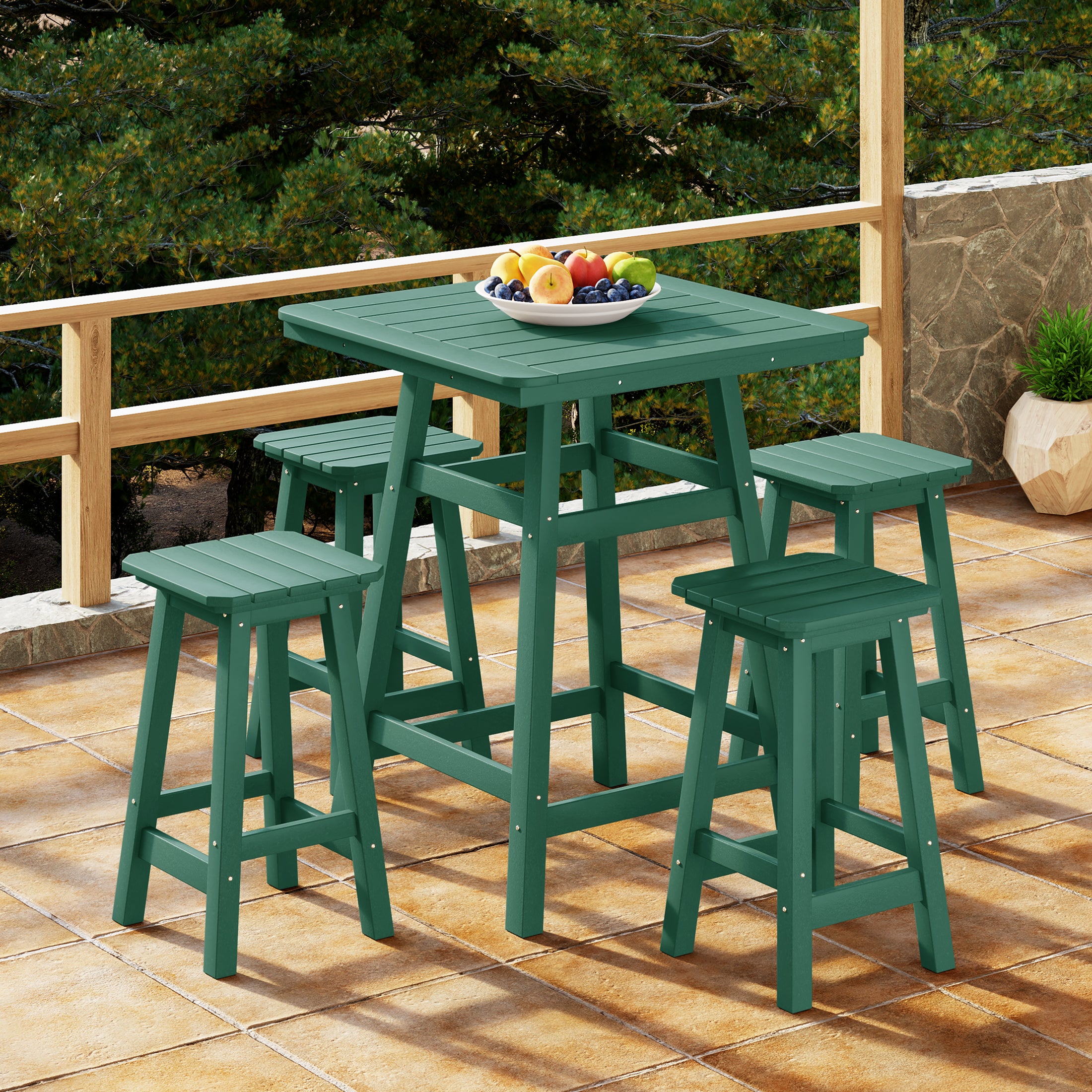 Paradise 5-Piece HDPE Outdoor Patio Dining Bar Bistro Table Set with Counter High Bar Stool