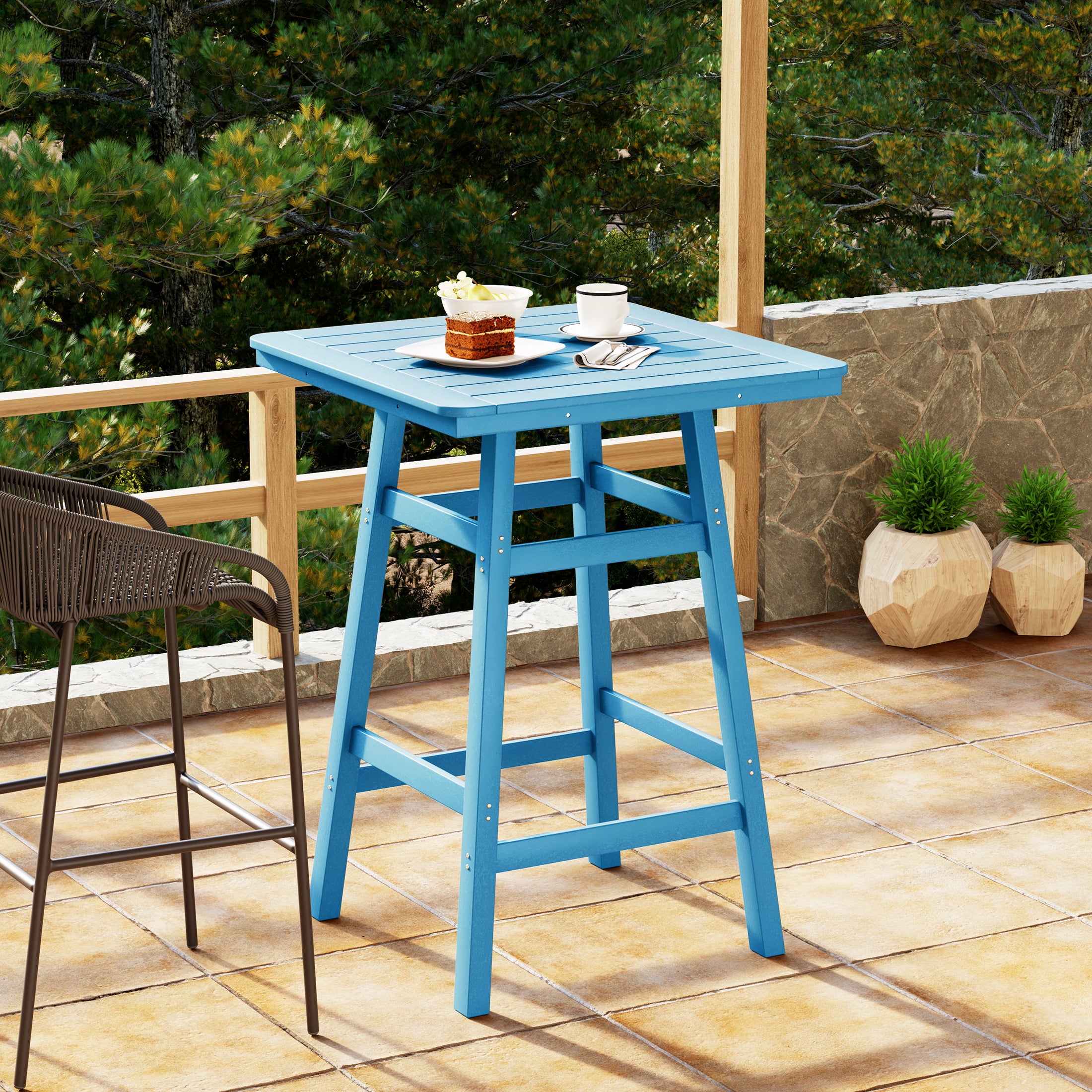 Paradise 30" Square Outdoor Patio Bistro Bar Table With Umbrella Hole