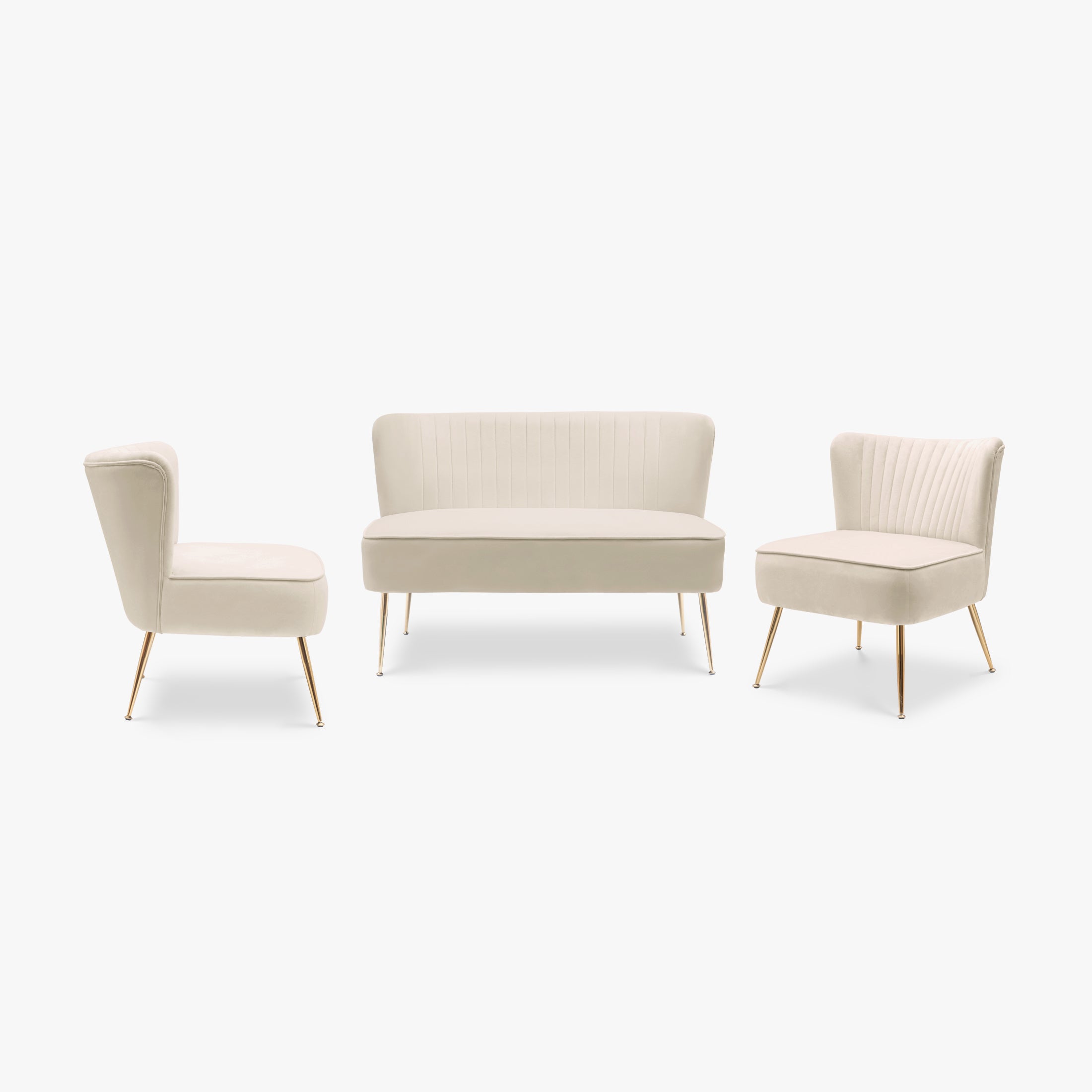 Alaia Mid Century Modern Tufted Velvet Loveseat Sofa and 25" Accent Chair 3-Piece Set