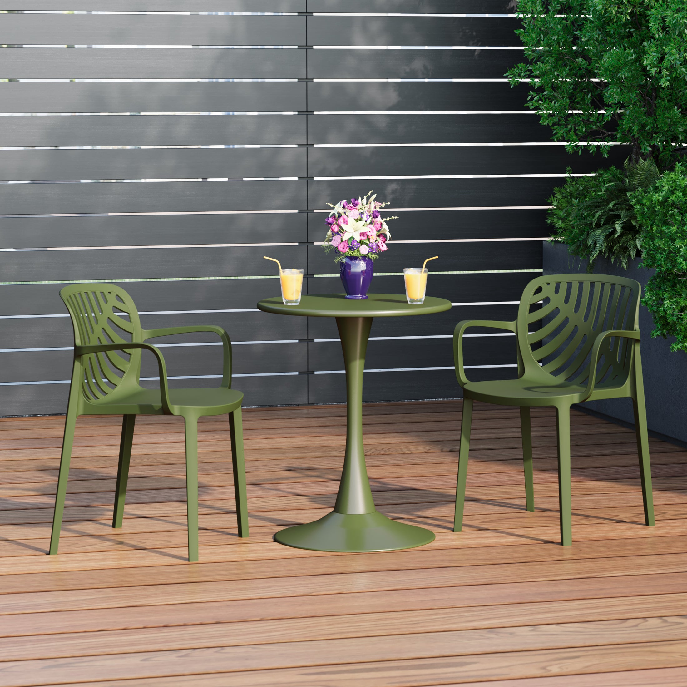 Sunshine Outdoor Modern Stackable Patio Dining Armchairs (Set of 2)