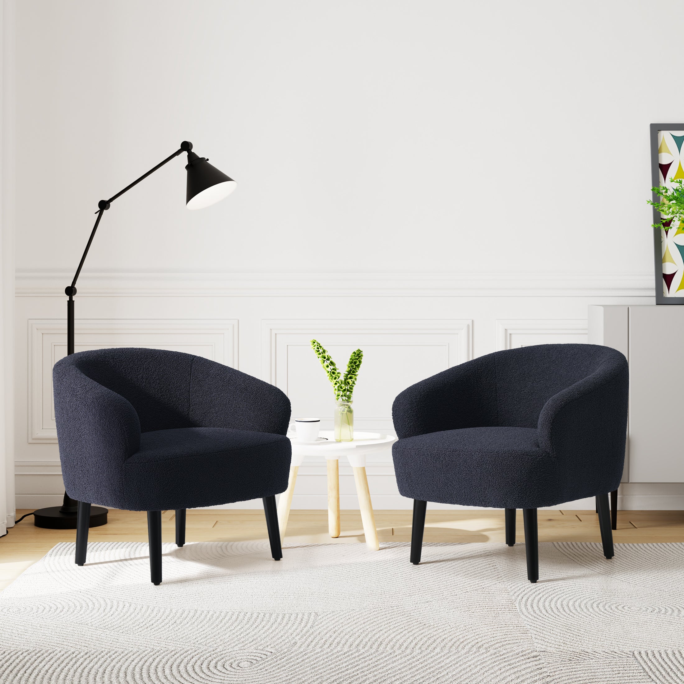 Celine 29" Wide Mid Century Modern Club Barrel Accent Armchair, Set of Two