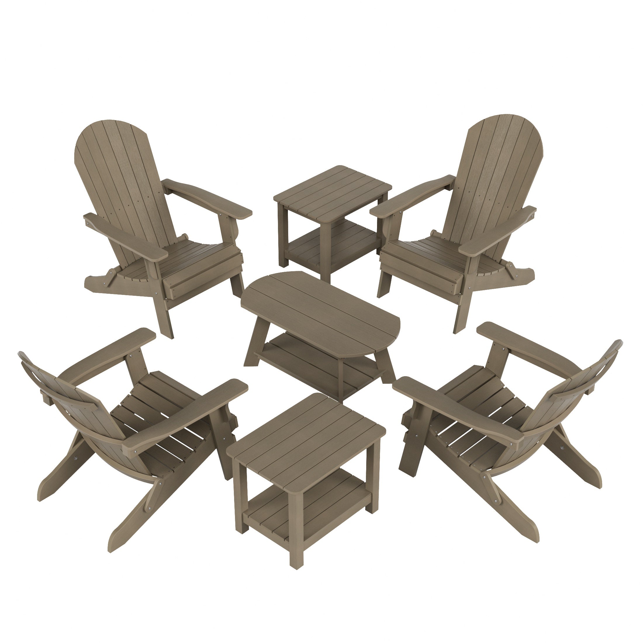 Florence 7-Piece HIPS Outdoor Poly Adirondack Seashell Conversation Lounge Set