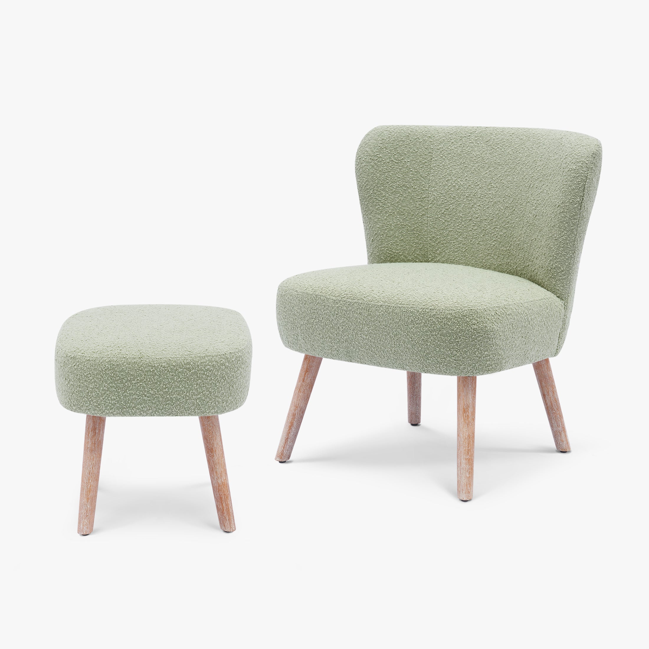 Amélie Mid-Century Boucle Accent Chair with Ottoman Foot Stool Set