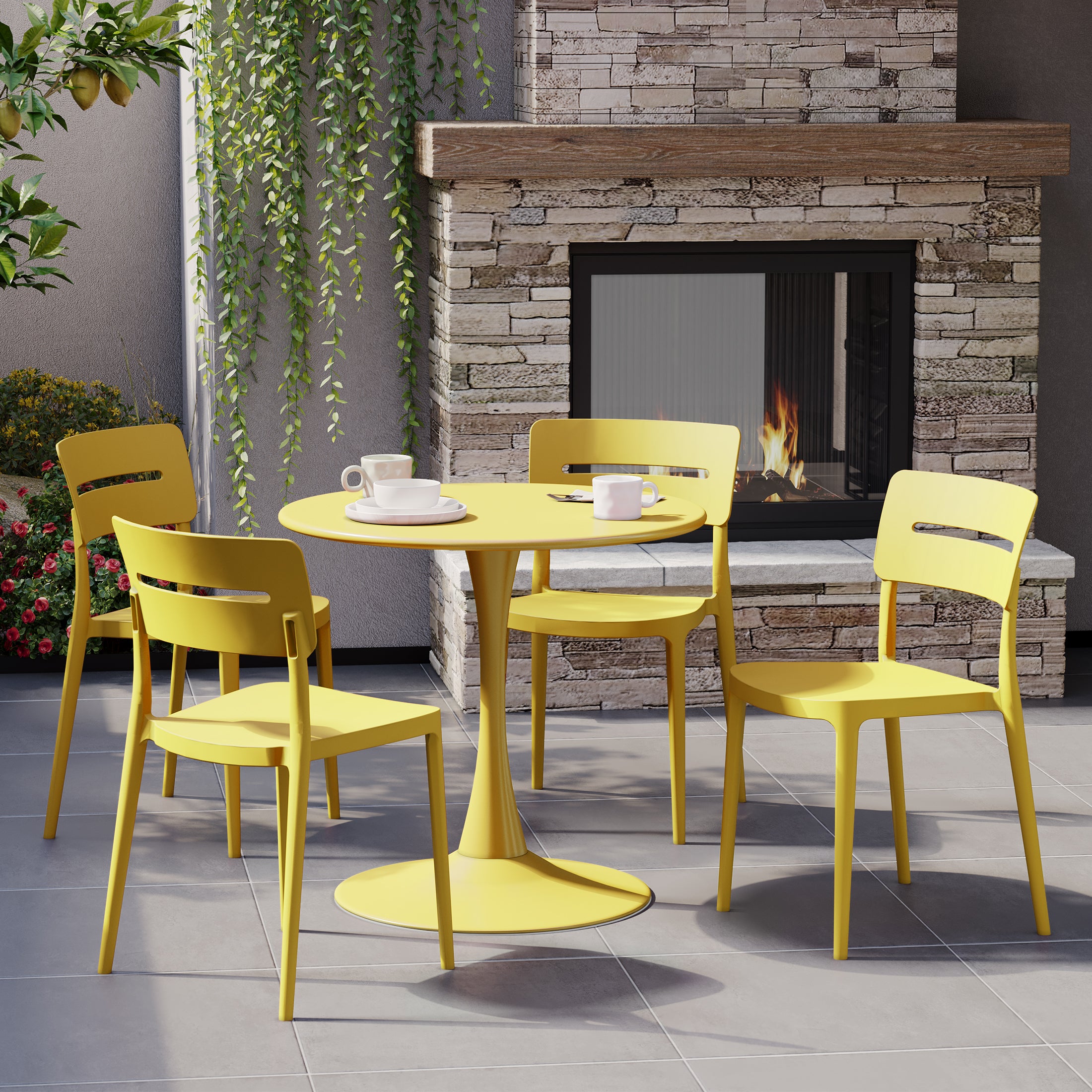 Sunshine 5-Piece Outdoor Indoor Round Metal Patio Dining Table Set With Stackable Patio Chairs