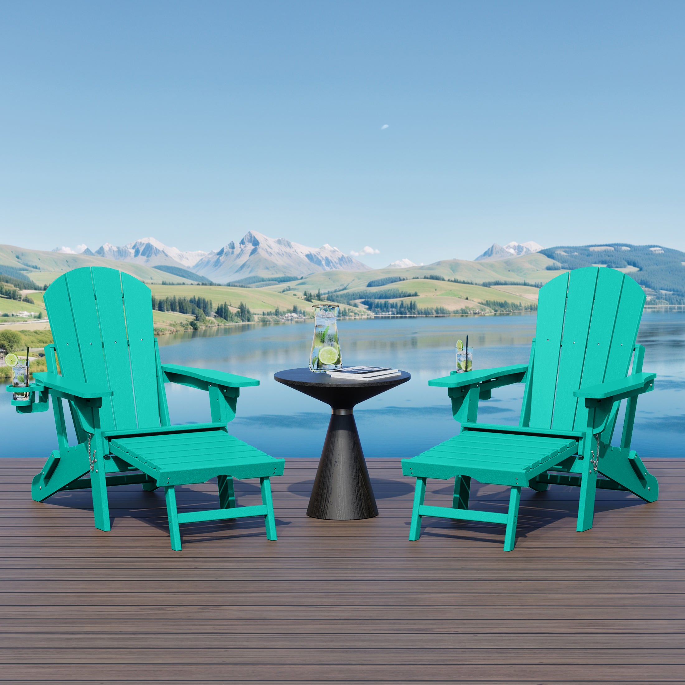 Paradise Folding Adjustable Adirondack Chair with Retractable Ottoman and Cup Holder (Set of 2)