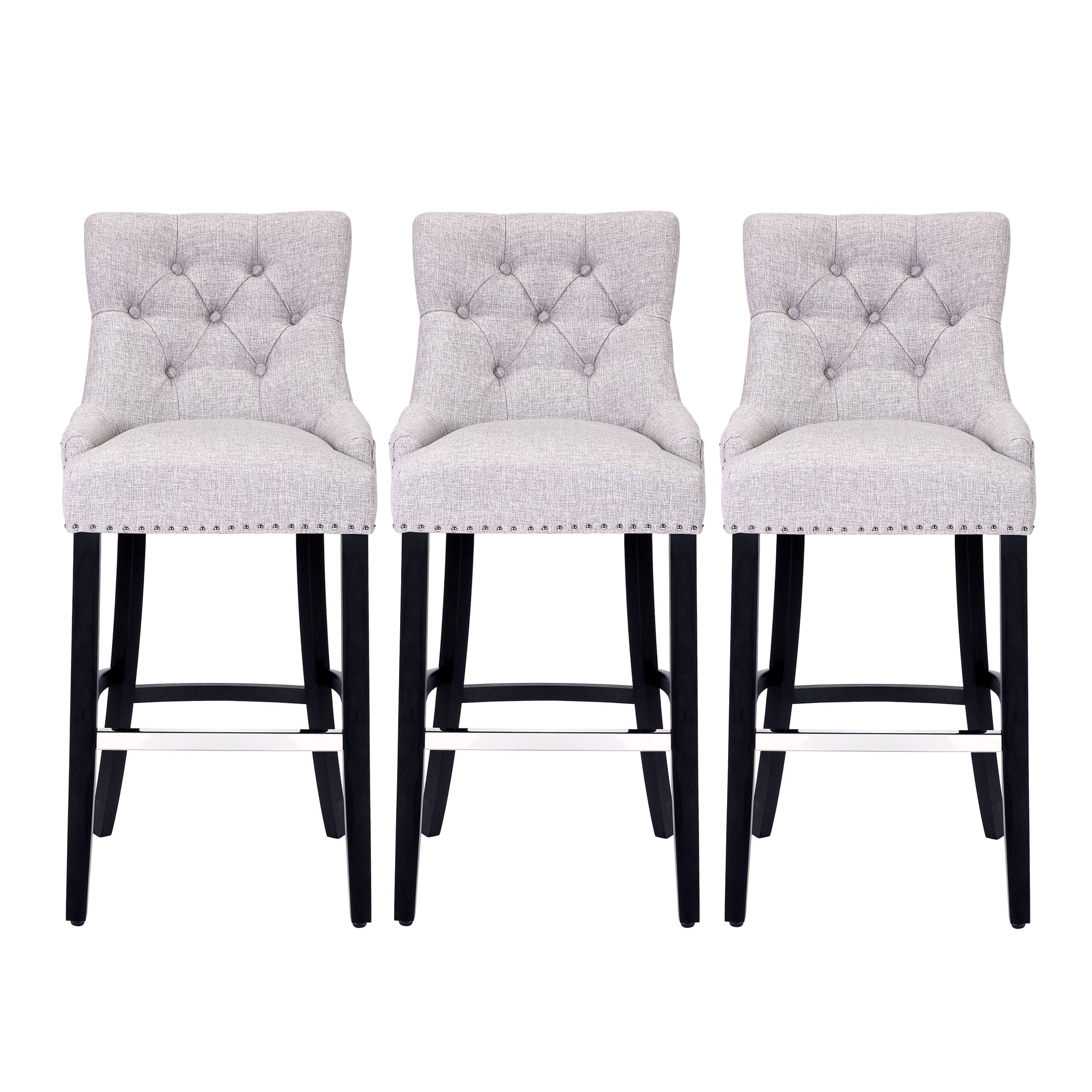 Bellmount 29" Upholstered Wood Bar Stool with Tufted Back (Set of 3)