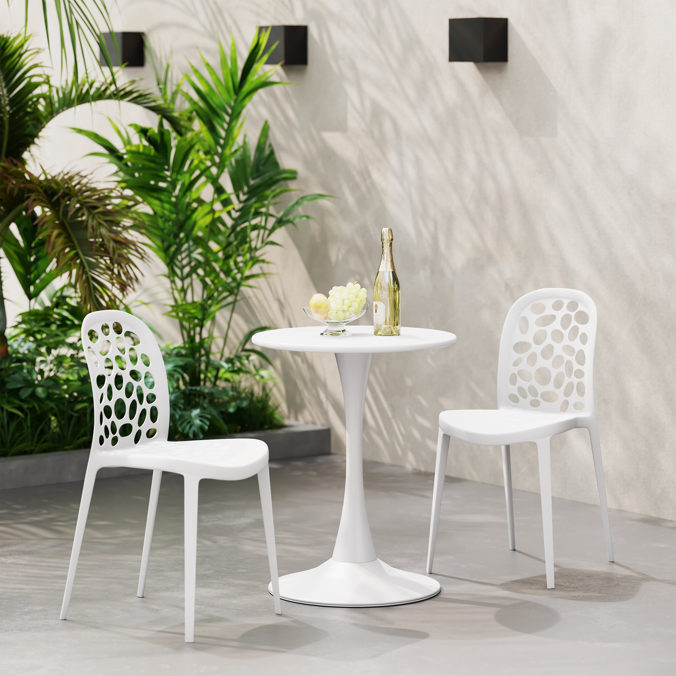 Sunshine 3-Piece Outdoor Indoor Metal Patio Dining Table Set With Stackable Polypropylene Patio Side Chairs