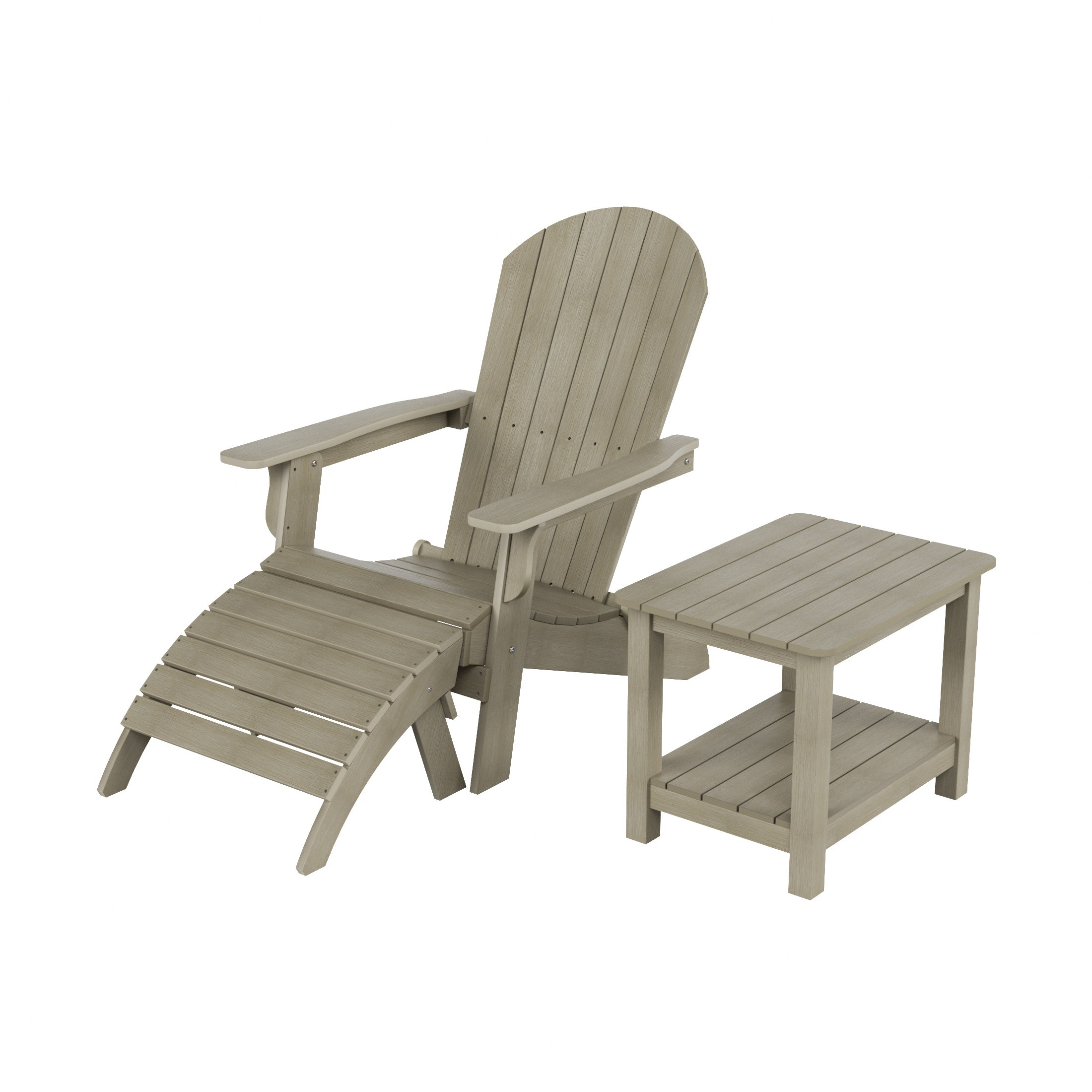 Florence 3-Piece HIPS Outdoor Folding Adirondack Seashell Chair With Folding Ottoman And Side Table
