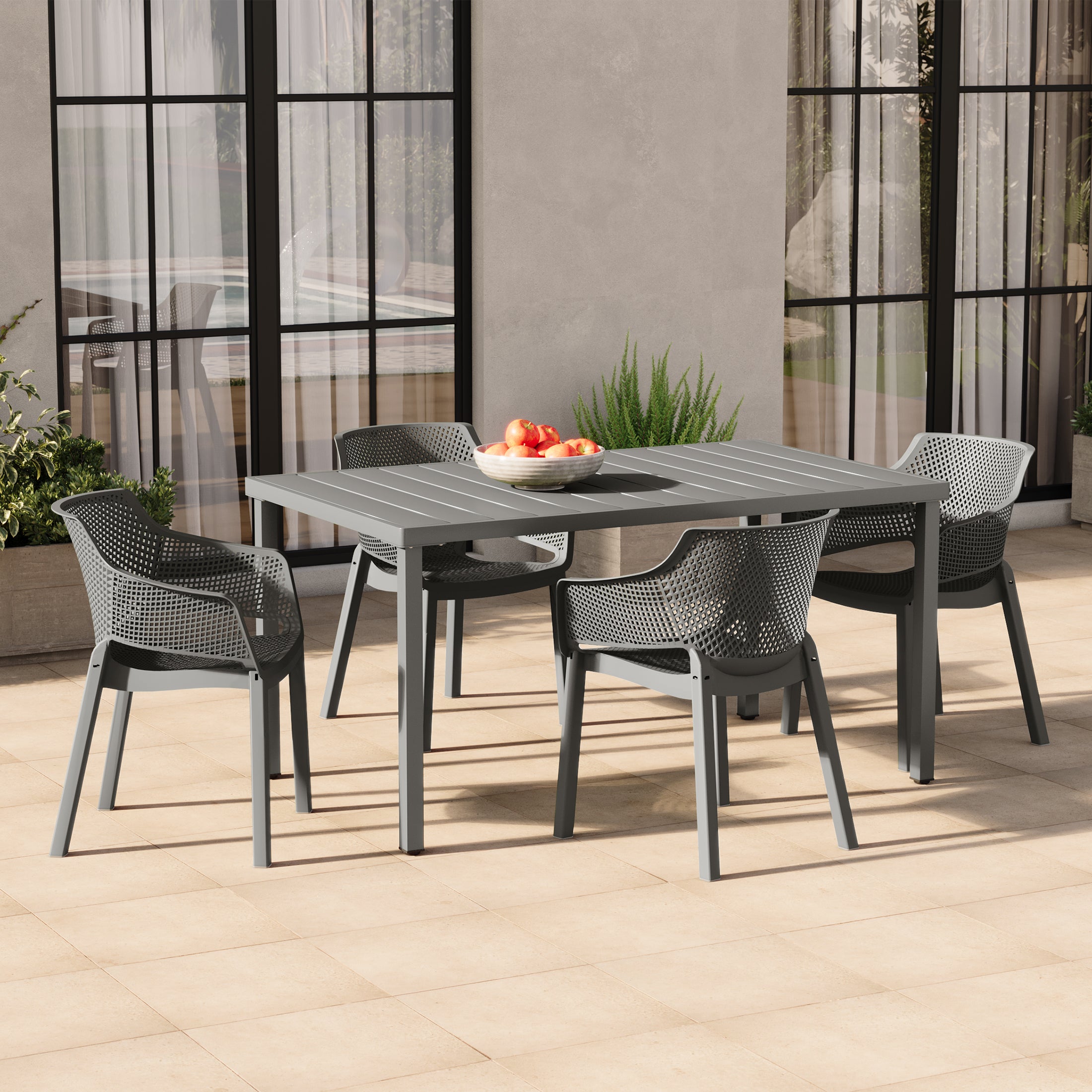 Sunshine Outdoor Modern Stackable Plastic Resin Patio Dining Armchair (Set of 4)