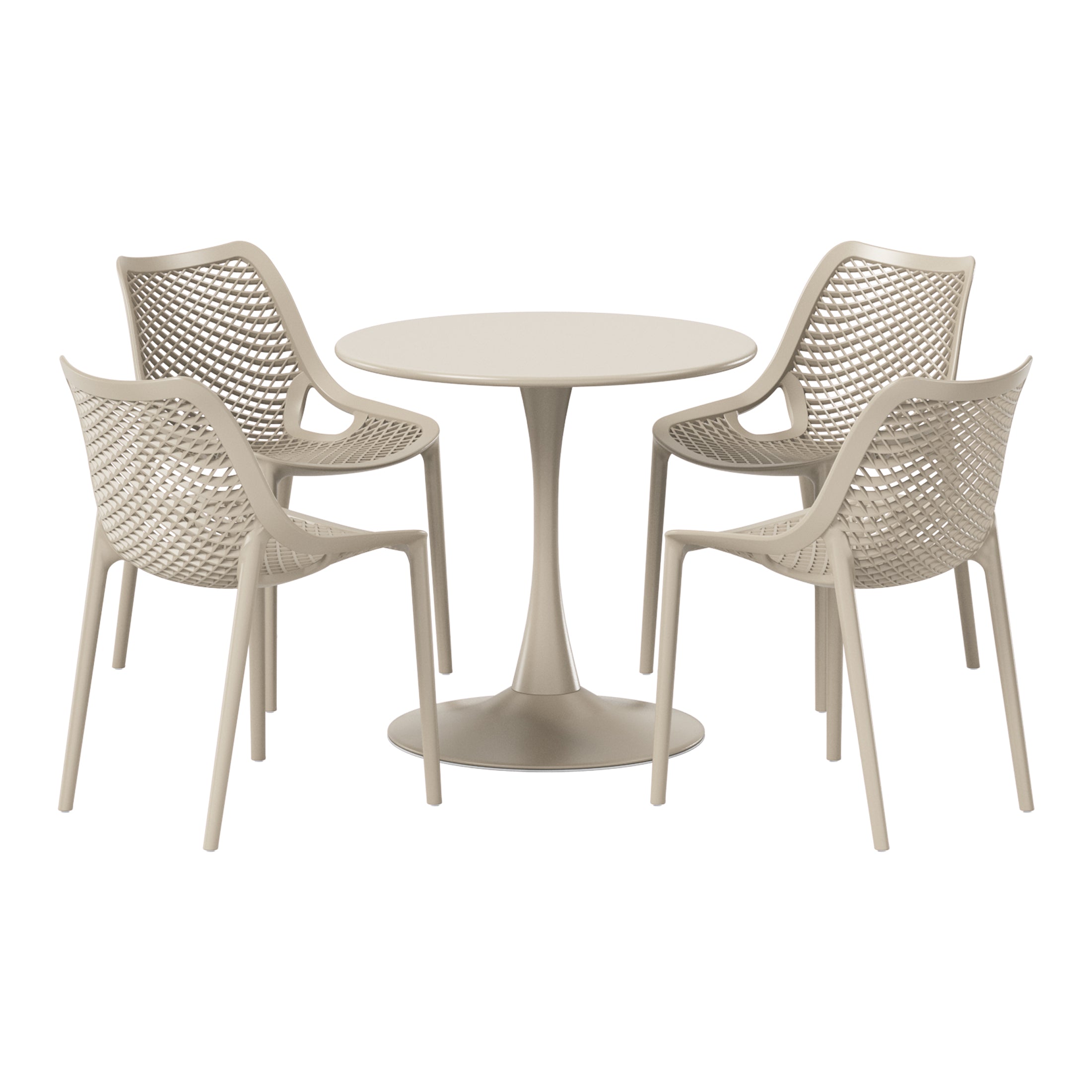 Sunshine 5-Piece Outdoor Indoor Round Metal Dining Table Set And Stackable Resin Patio Dining Side Chairs
