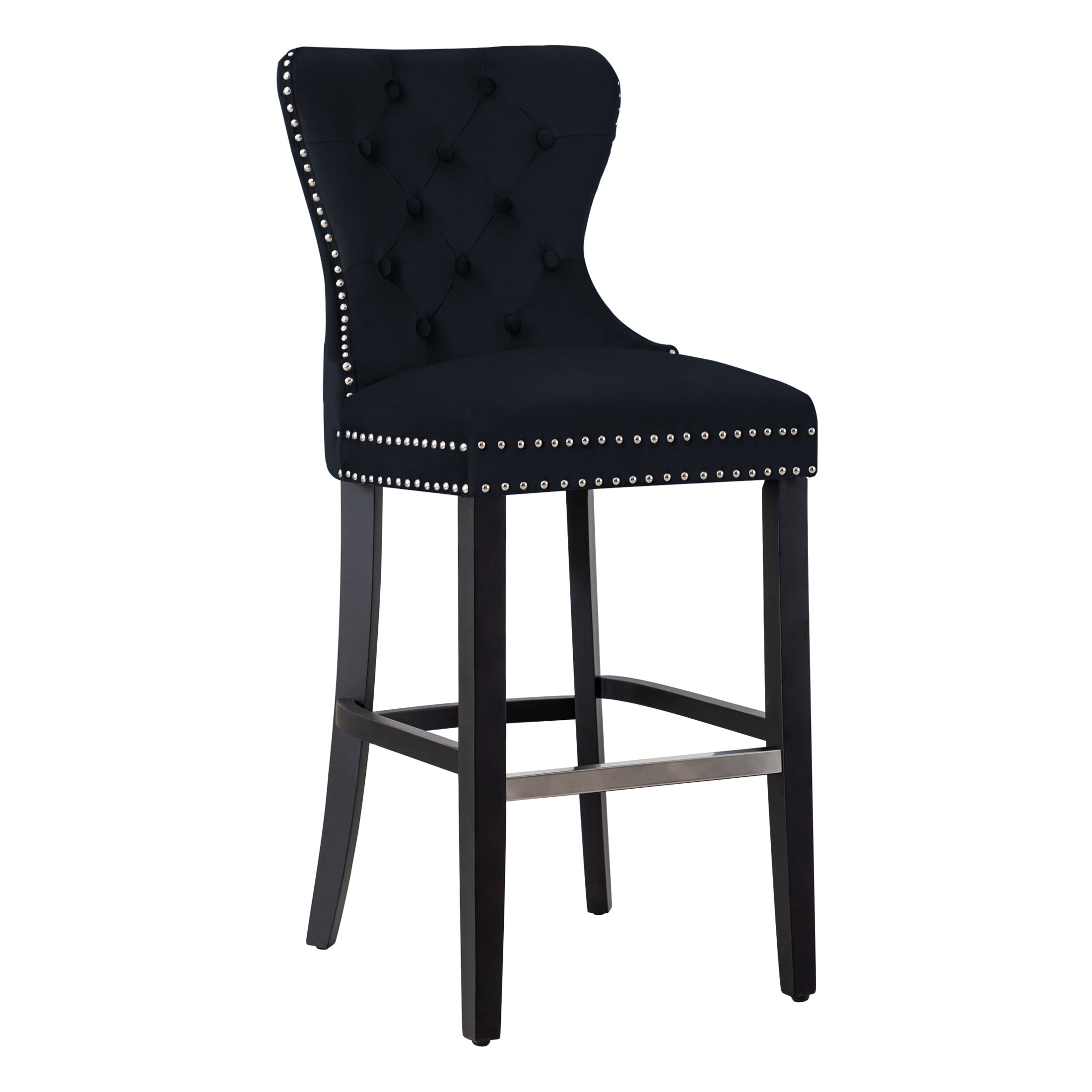 Hank 29" Tufted Velvet Bar Stool, Black