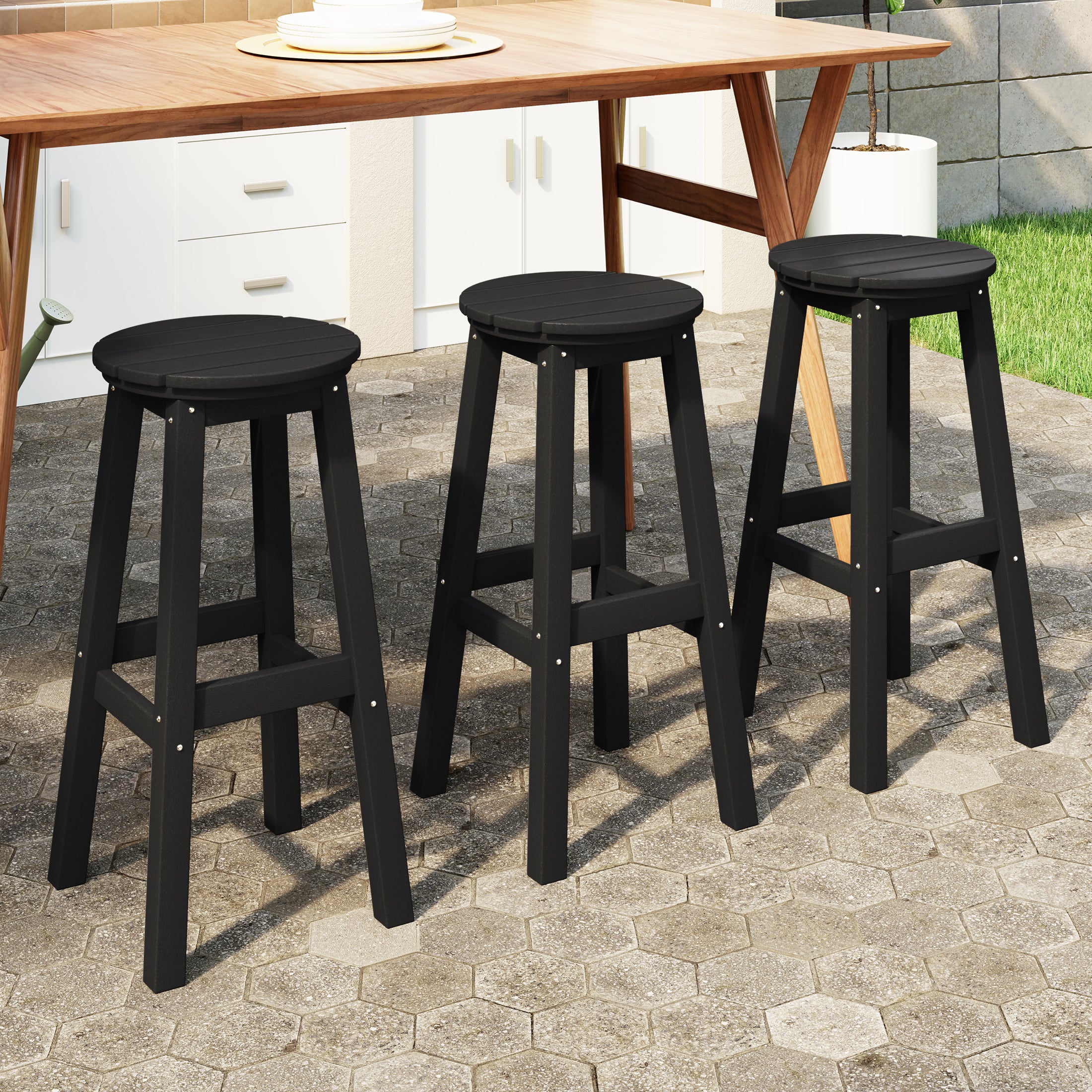 Paradise 29" HDPE Outdoor Patio Round Bar Stool Set of 3