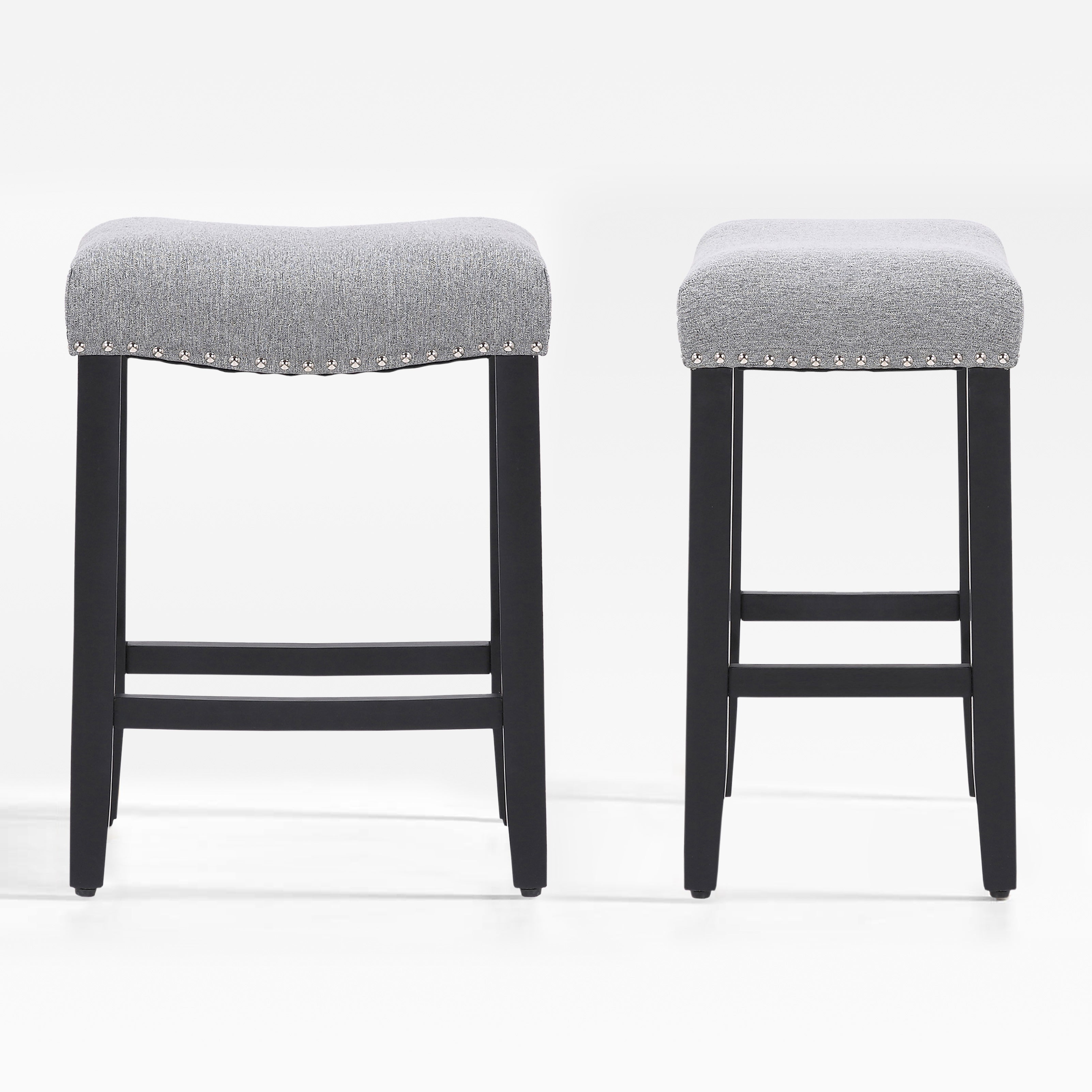 Bulmon 24" upholstered nail head bar counter stools with Black color legs (2 piece set)