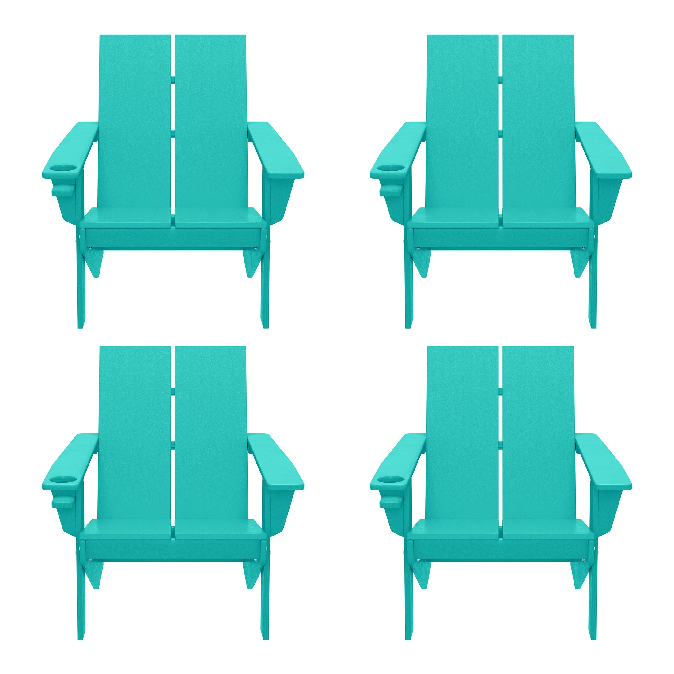 Seaview Outdoor HDPE Modern Adirondack Chair with Cup Holder (Set of 4)