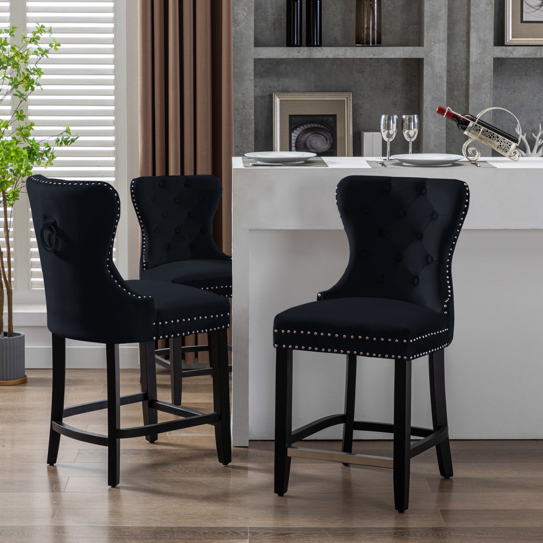 Hank 24" Tufted Velvet Counter Stool (Set of 3)