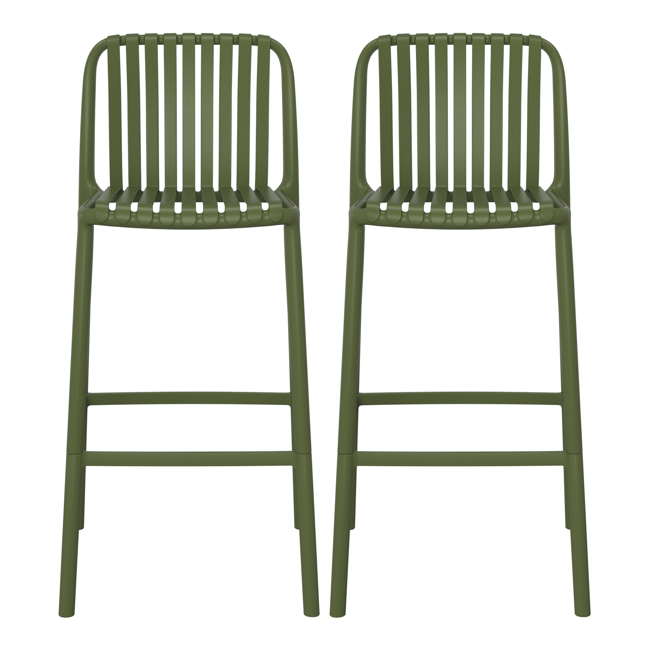 Sunshine 29.5" Outdoor Modern Polypropylene Plastic Patio Bar Height Stools (Set of 2)