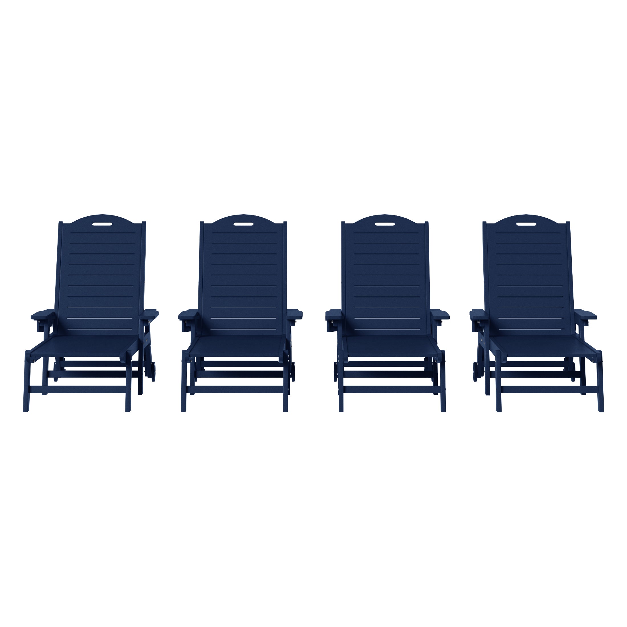 Lago Outdoor HDPE Patio Chaise Lounges With Wheels & Cup Holder (Set of 4)