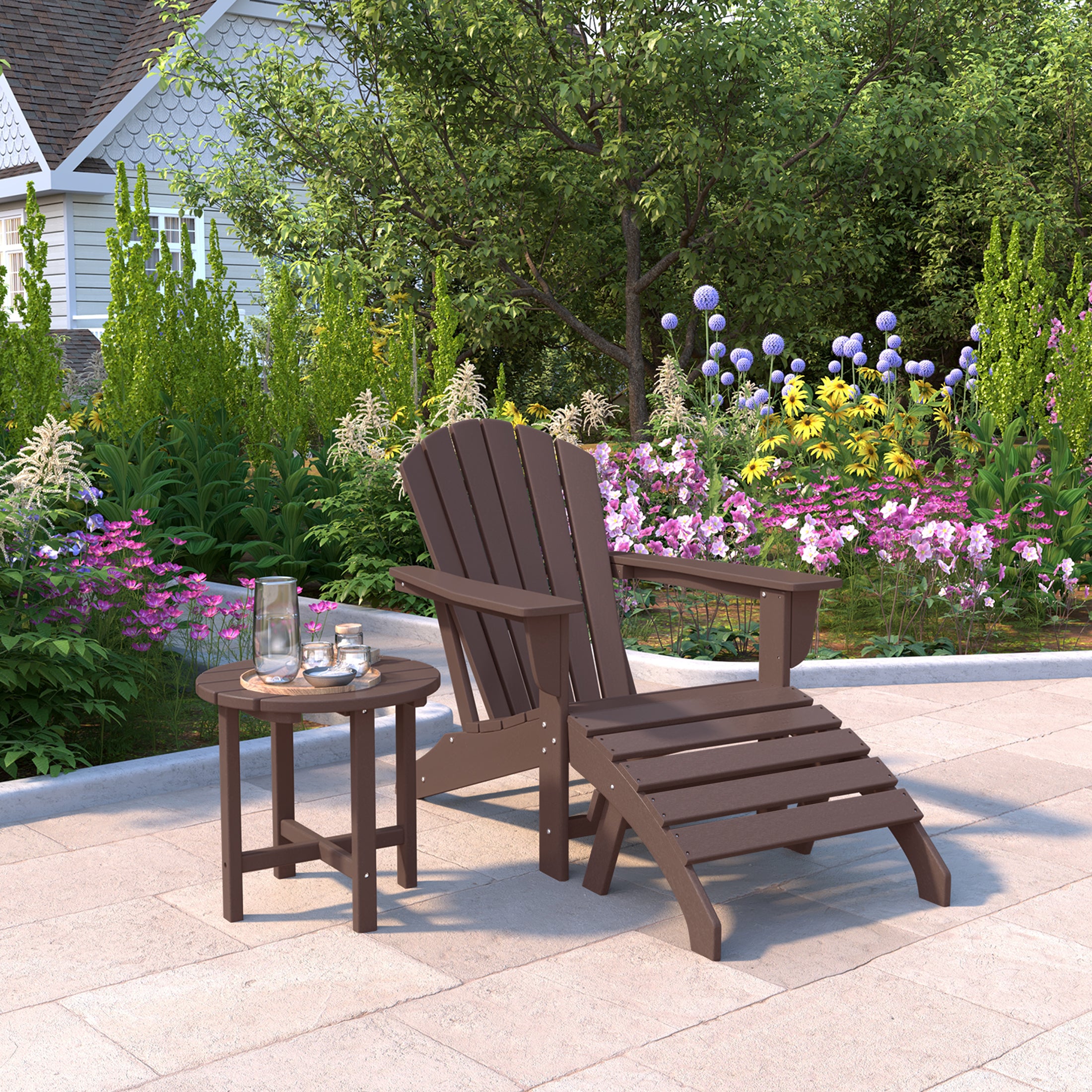 Portside Outdoor Adirondack Chair With Ottoman And Side Table 3-Piece Set