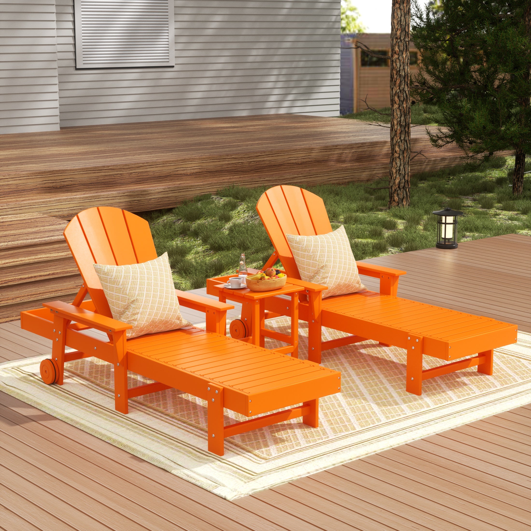 Paradise 3 Piece Adirondack Reclining Chaise Lounge With Arms & Wheels