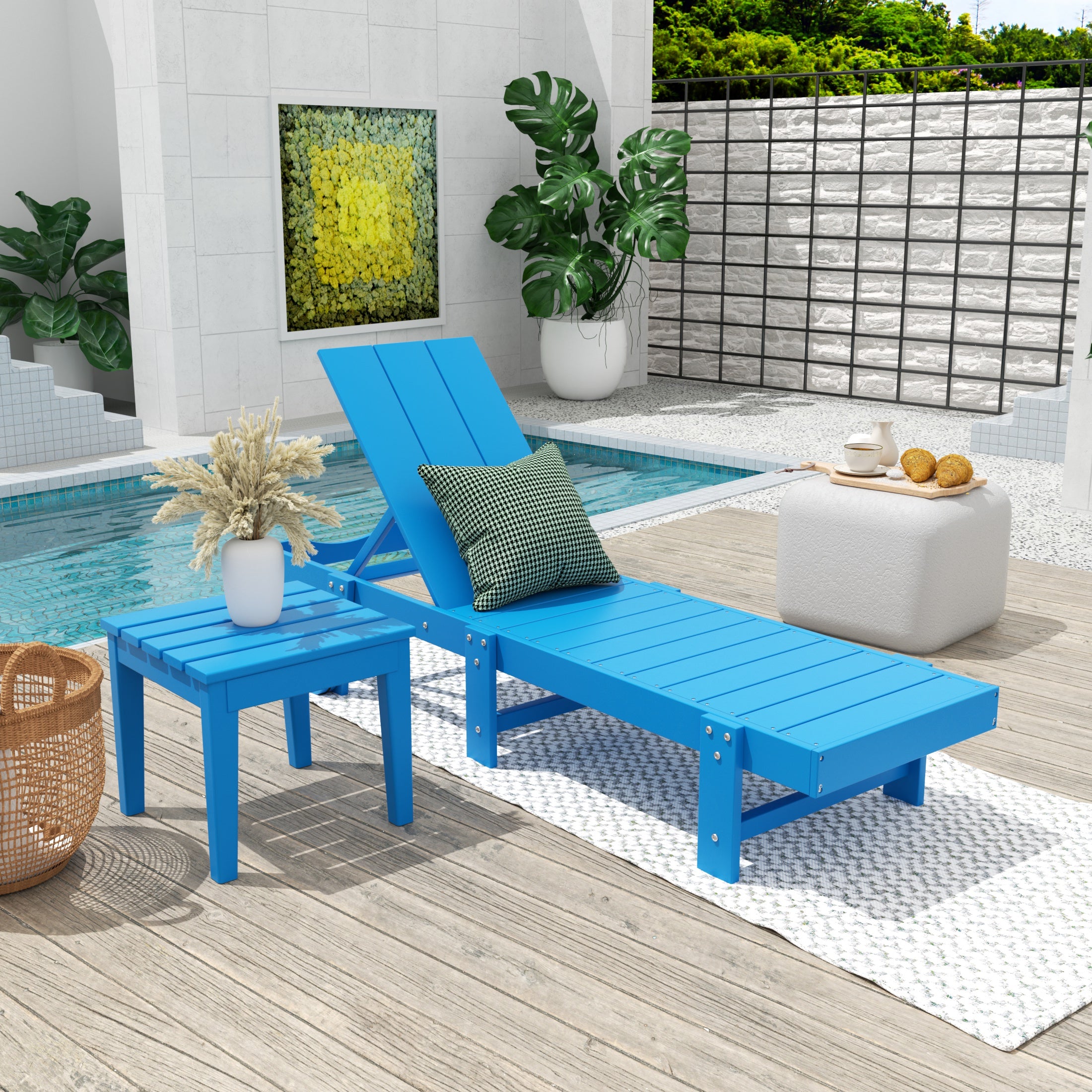 Palms 2 Piece Modern Poly Reclining Chaise Lounge With Wheels