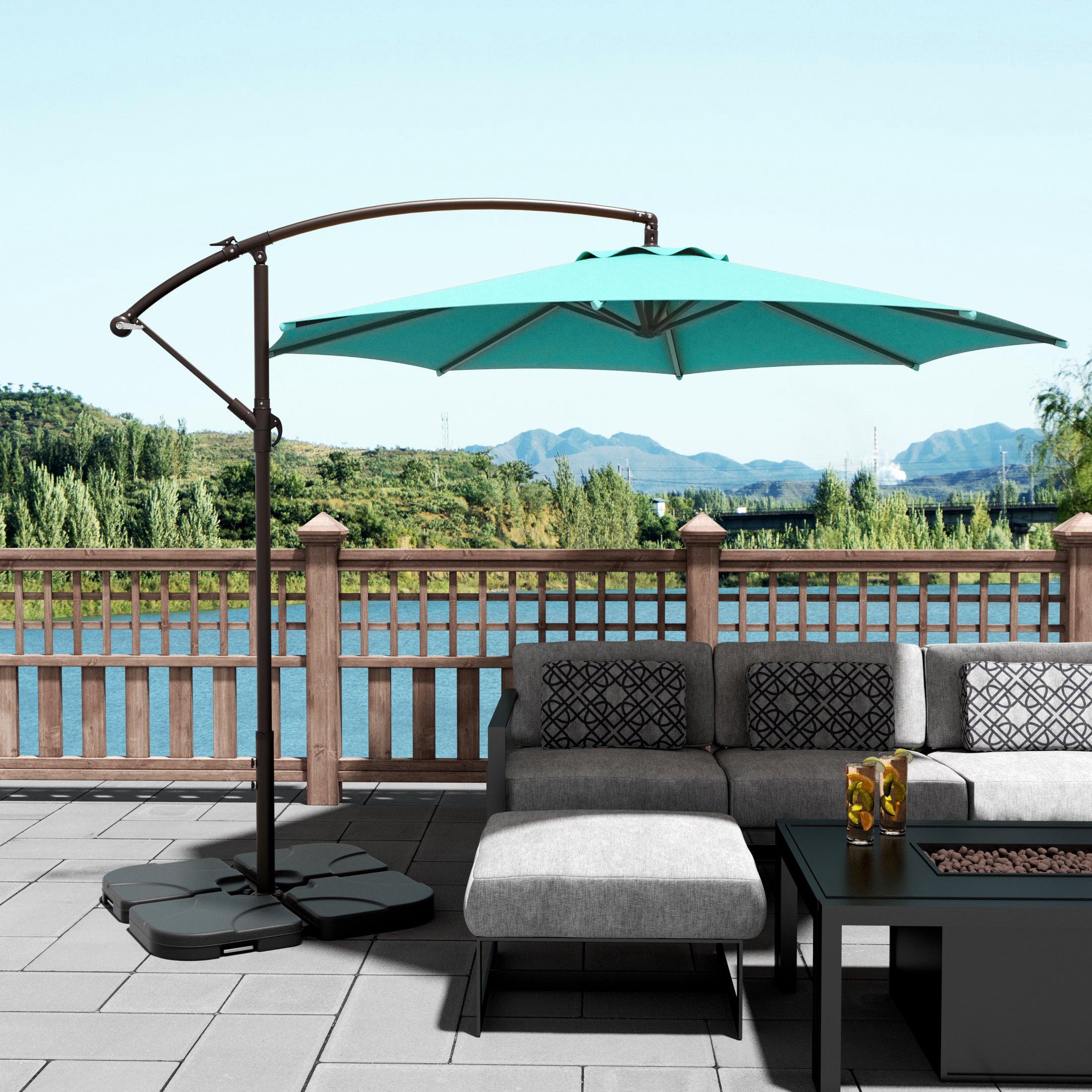 Elm 10 ft. Outdoor / Patio Cantilever Hanging Umbrella with weight base kit