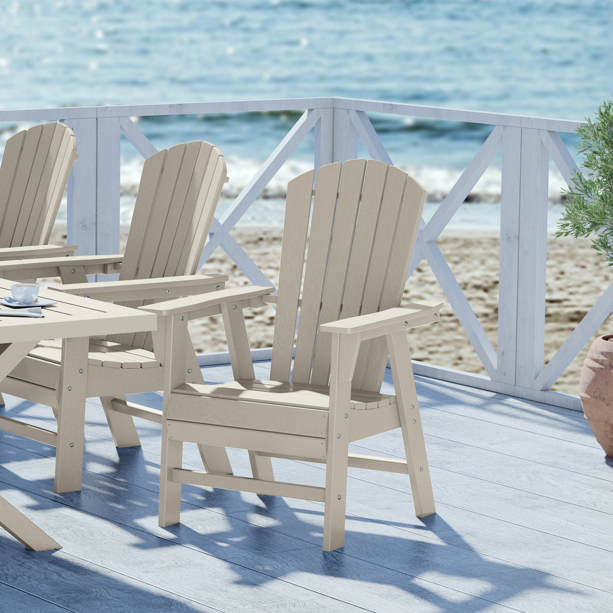 Portside Outdoor Patio Shell-back Adirondack Dining Chair Weather Resistant