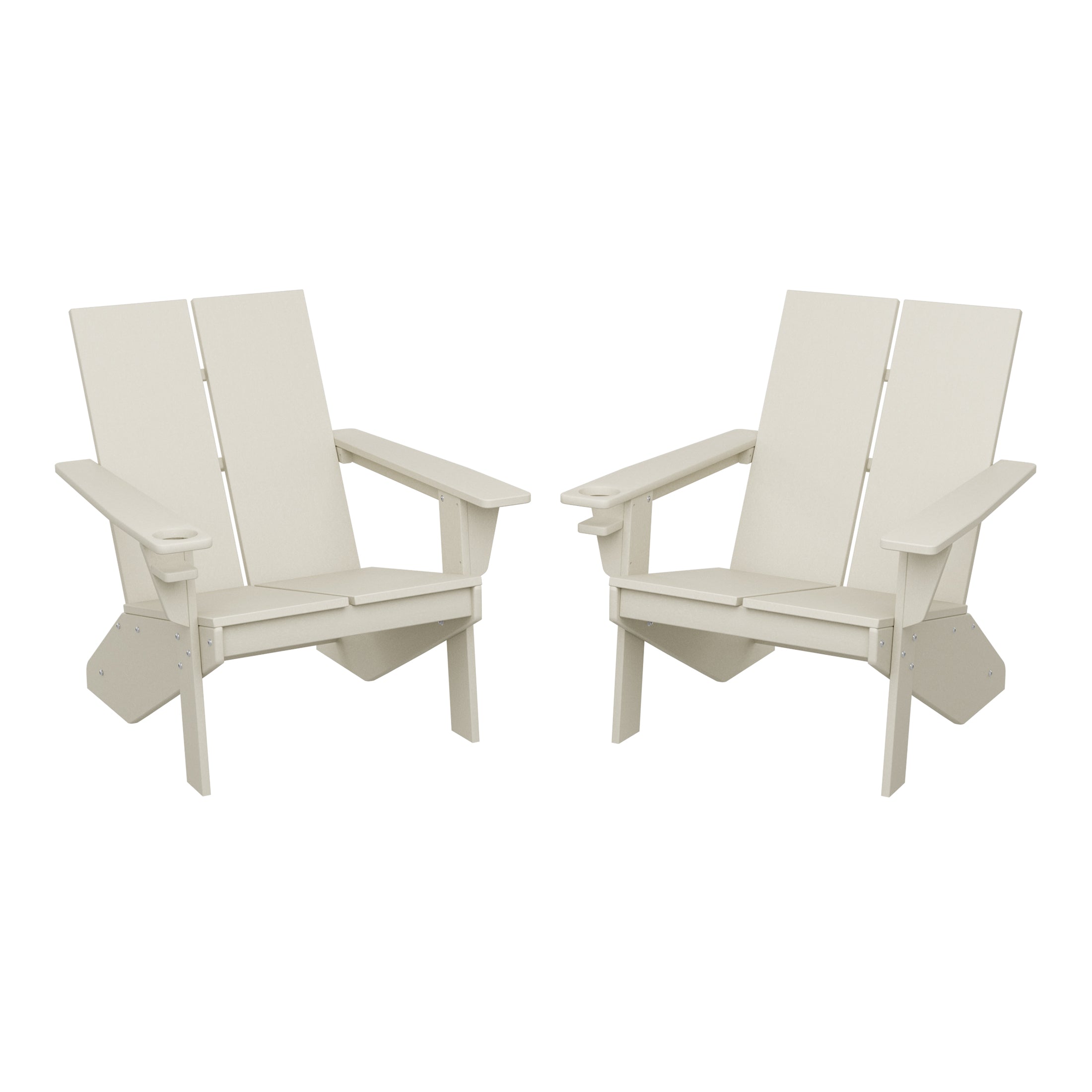 Seaview Outdoor HDPE Modern Adirondack Chair with Cup Holder (Set of 2)