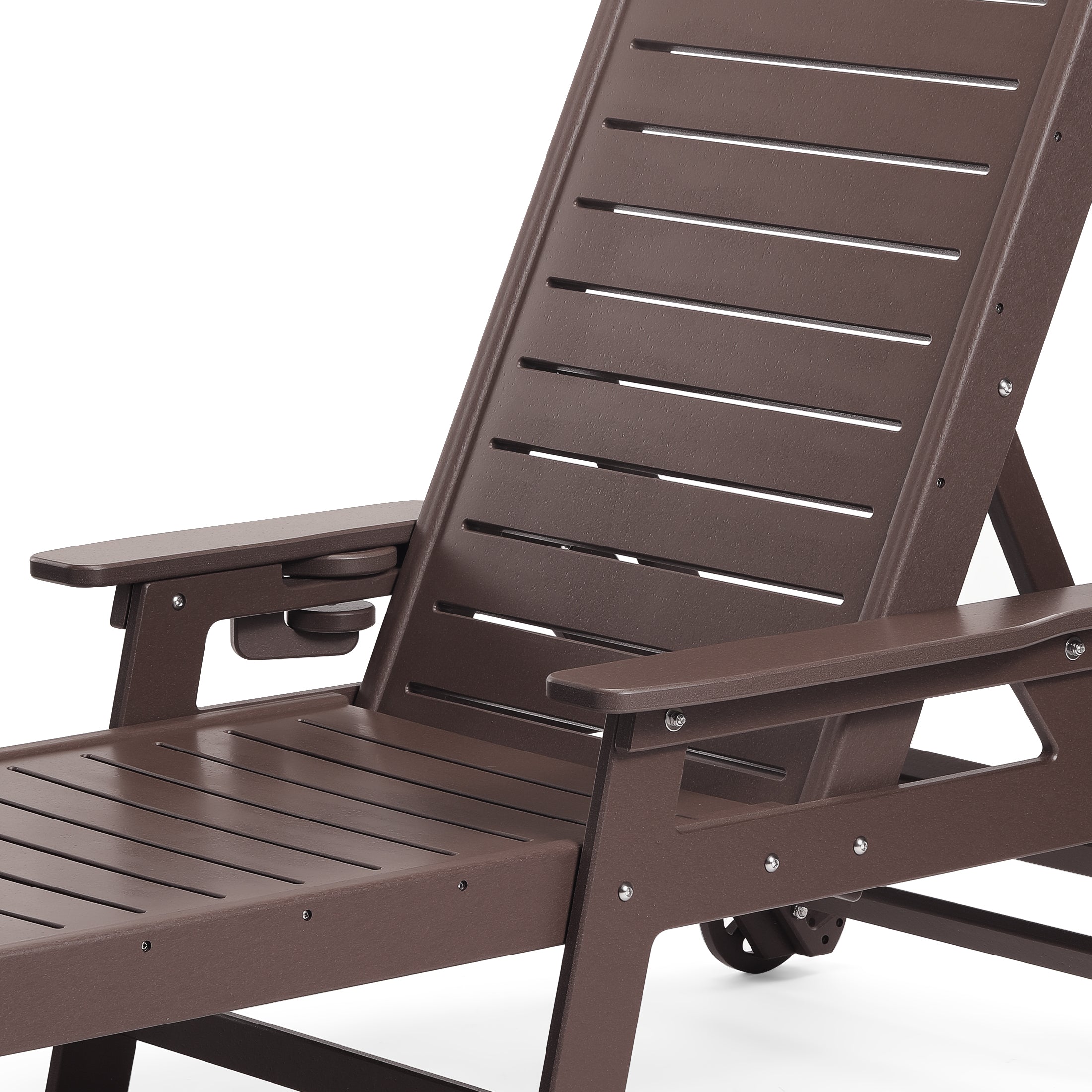 Lago Outdoor HDPE Patio Chaise Lounges With Wheels & Cup Holder (Set of 2)