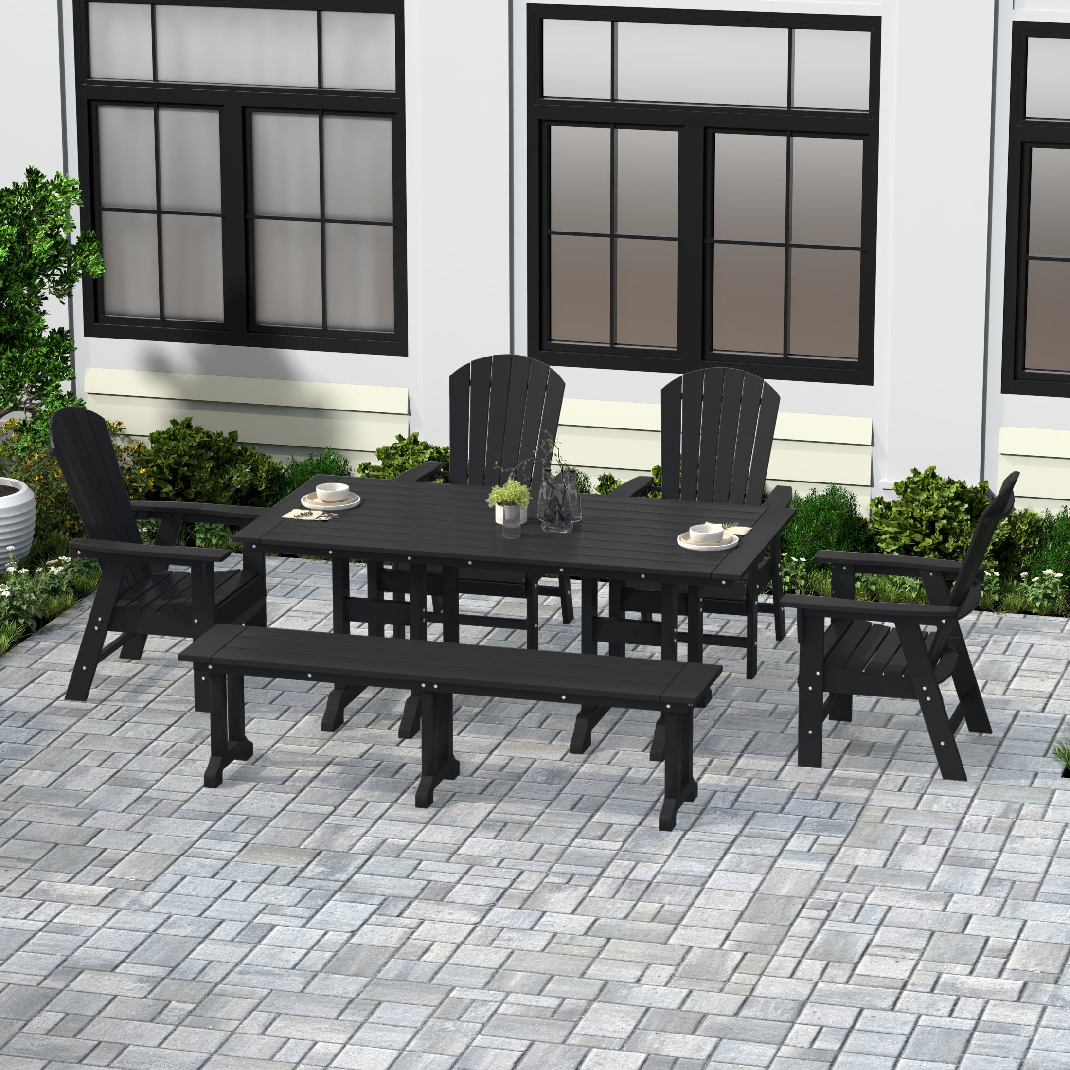 Portside 6 Piece Outdoor Patio Dining Table and Armchair Dining Bench Set