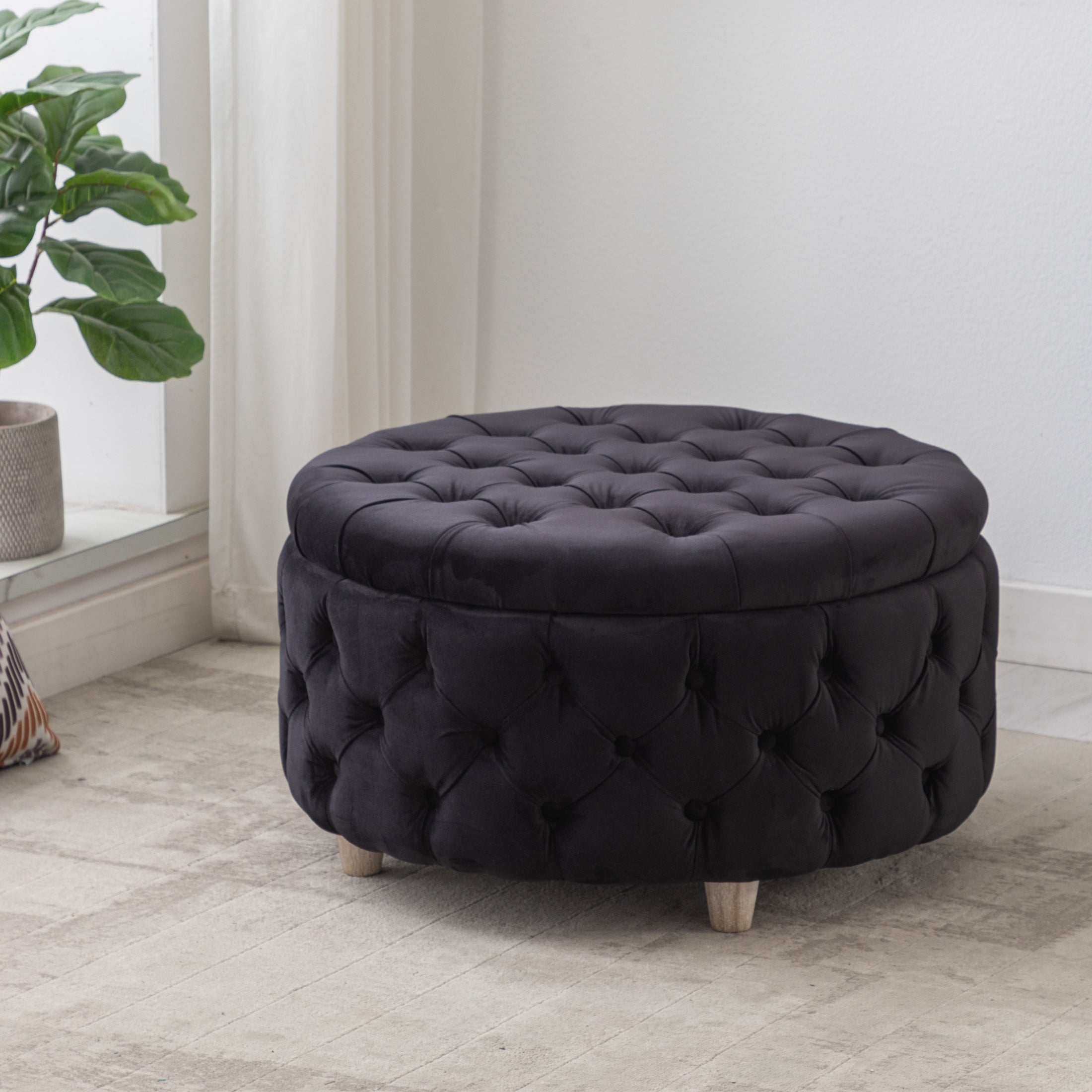 Hank Round Velvet Tufted Storage Ottoman