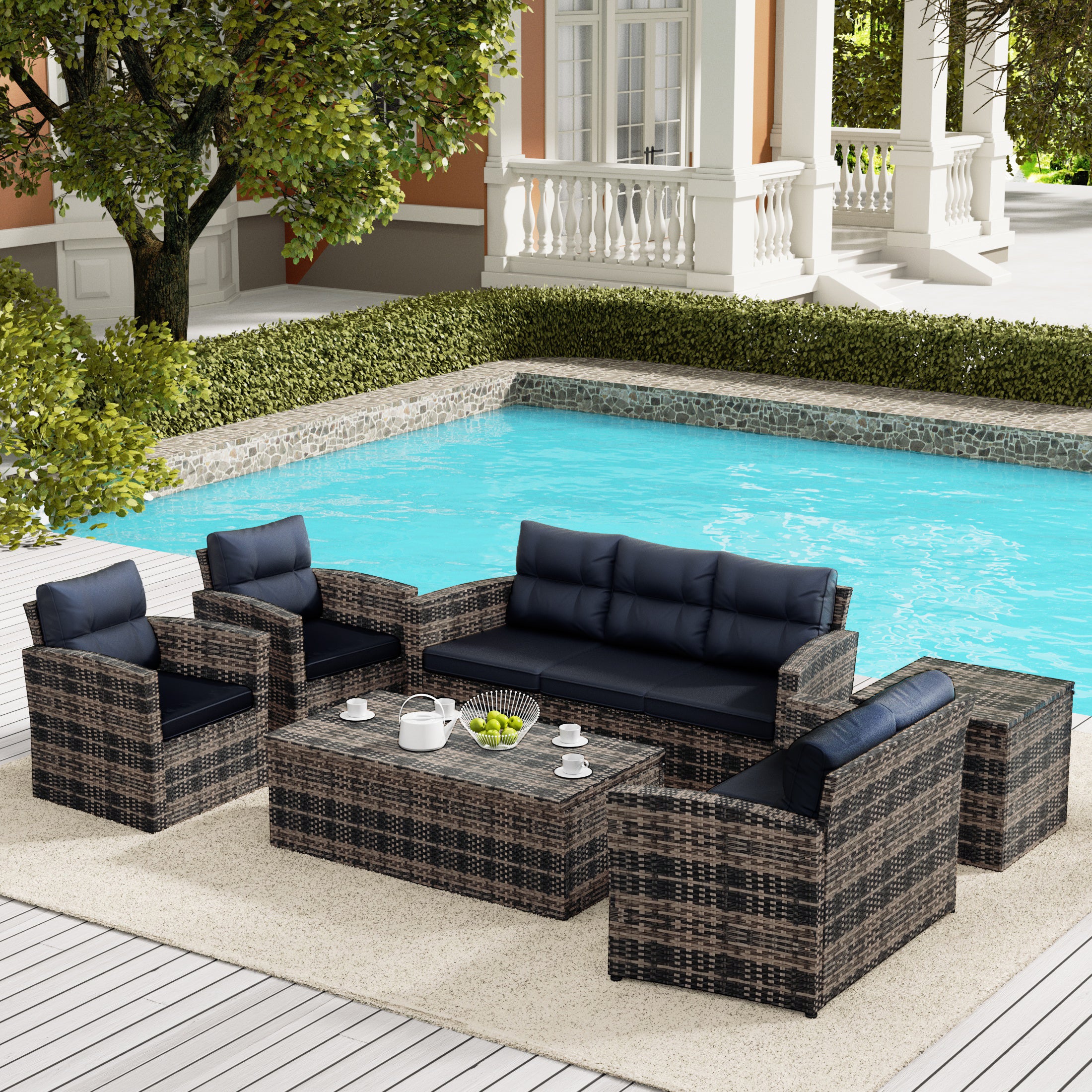 Maldives 6-Piece PE Rattan Wicker Outdoor Patio Conversation Sofa Set