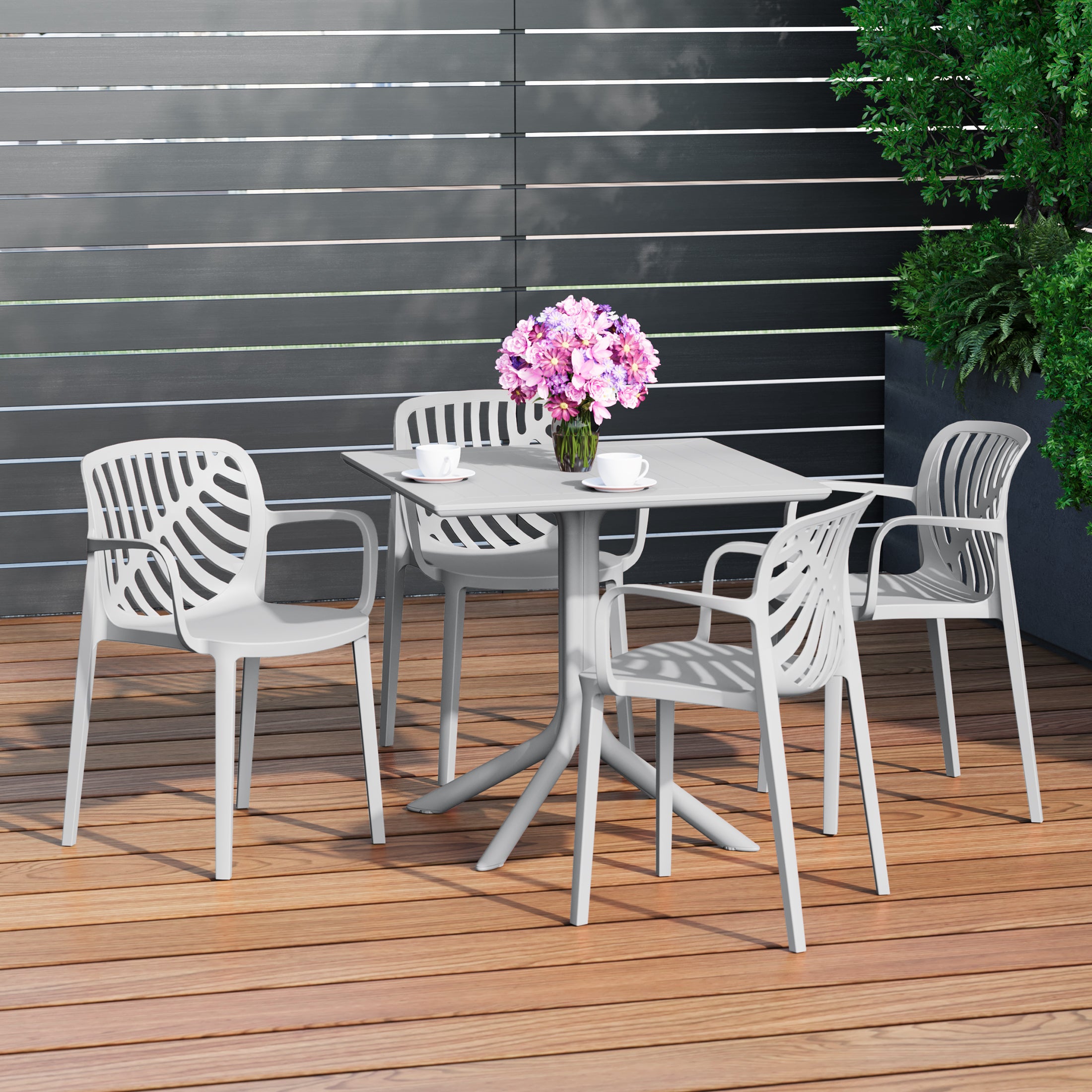 Sunshine 5-Piece Outdoor Square Patio Dining Table Set with Stackable Patio Dining Chairs