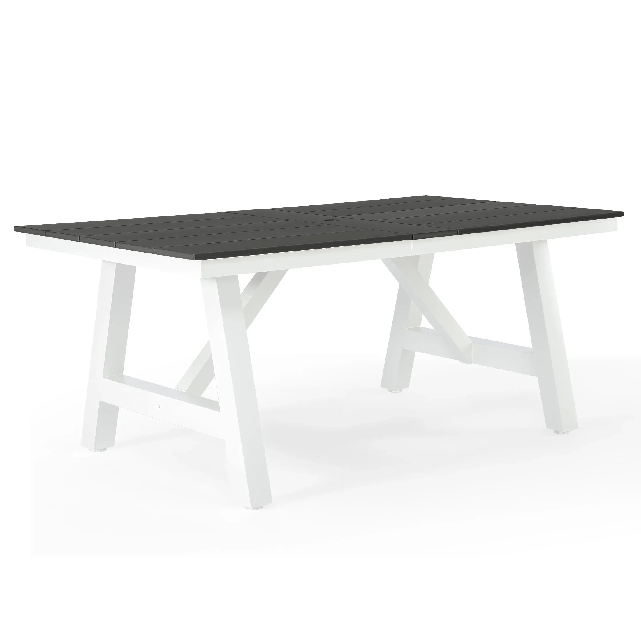 Stinson 72" HDPE Rectangle Outdoor Patio Dining Table With Umbrella Hole and Metal Frame