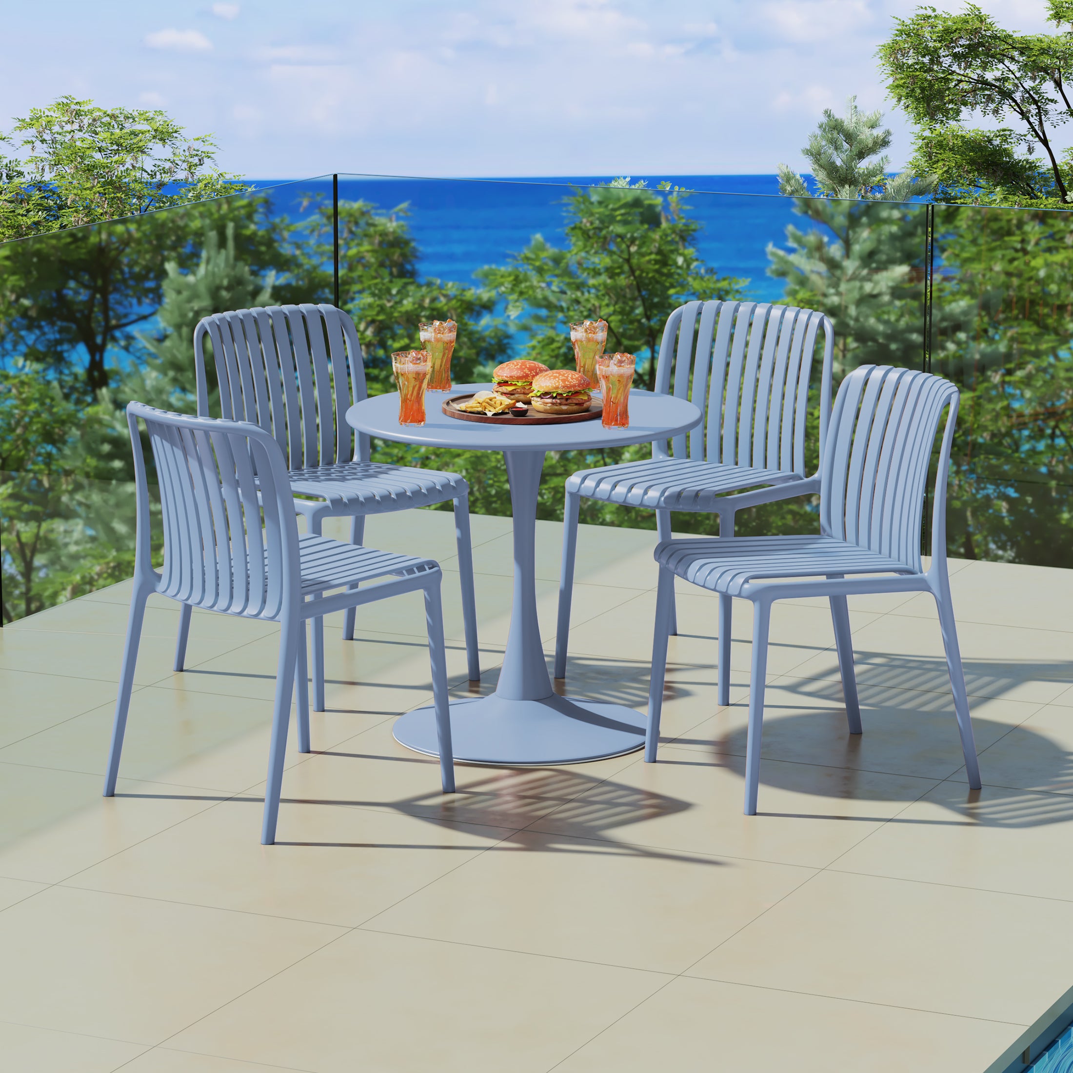 Sunshine 5-Piece Outdoor Metal Dining Table Set And Stackable Resin Patio Chairs