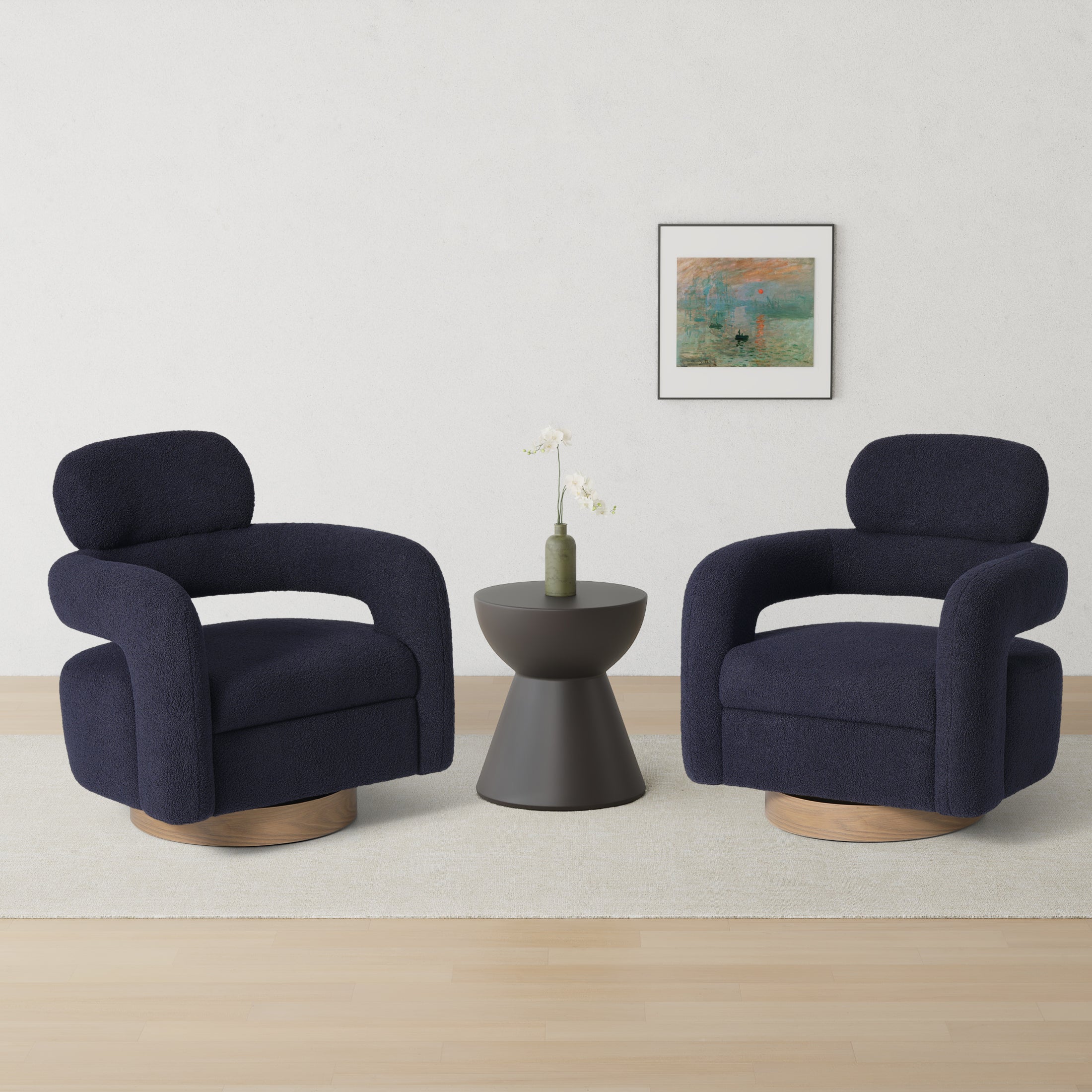 Celine Mid-Century Modern Sherpa Swivel Barrel Accent Chair (Set of 2)