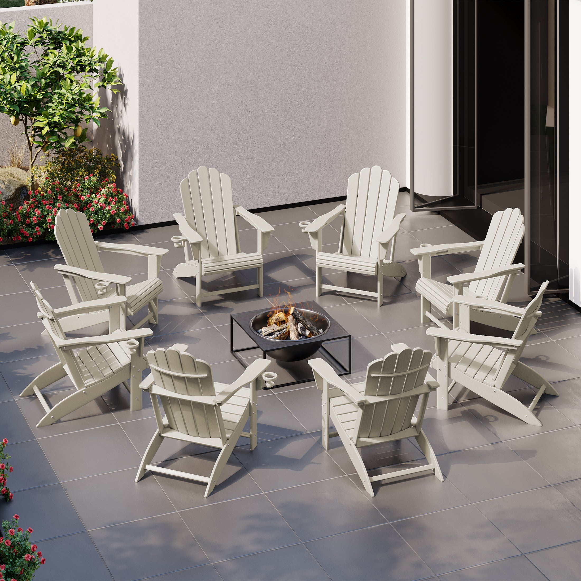 Lakeview Outdoor Patio HDPE Adirondack Chairs With Cup Holders (Set of 8)