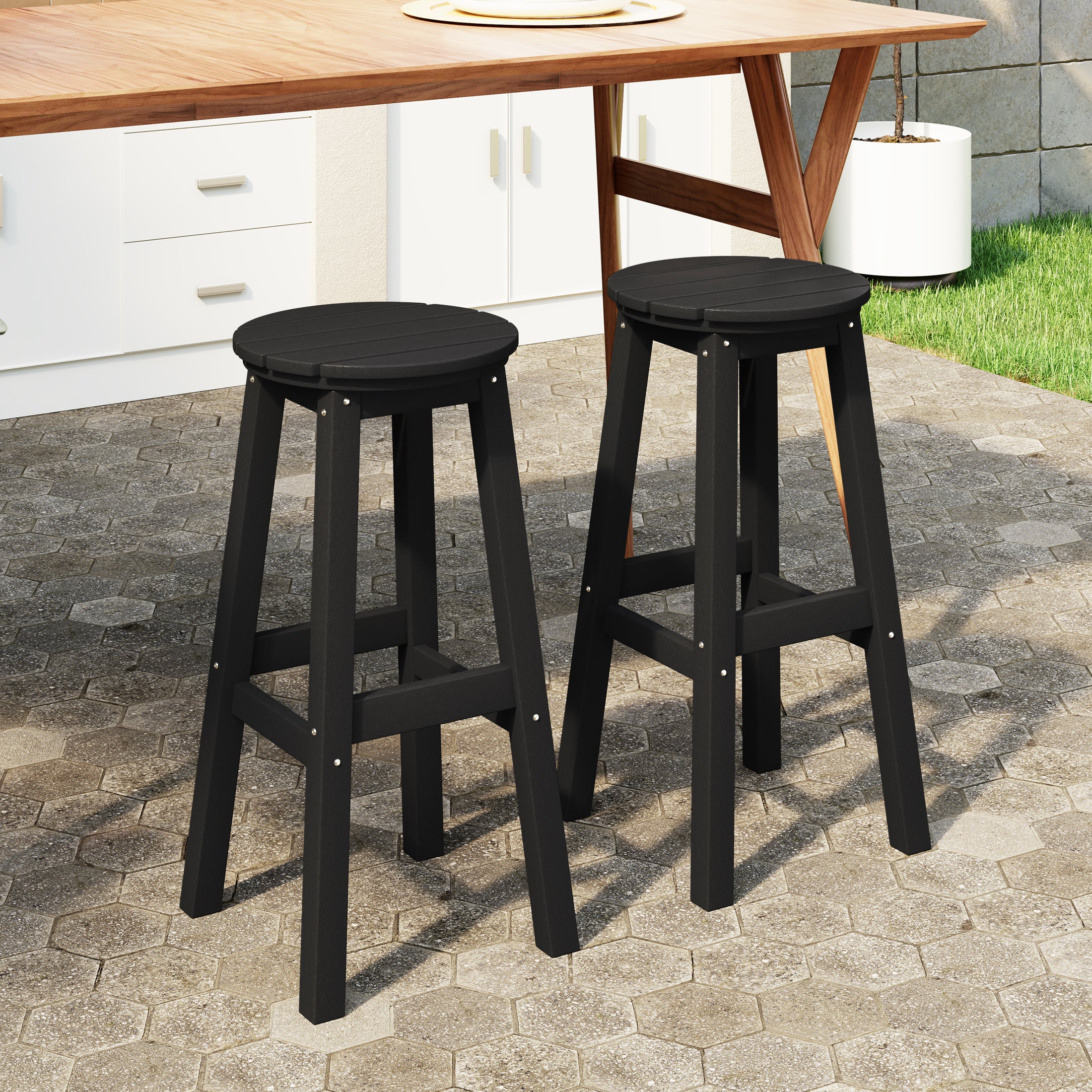 Paradise 29" HDPE Outdoor Patio Round Bar Stool Set of 2