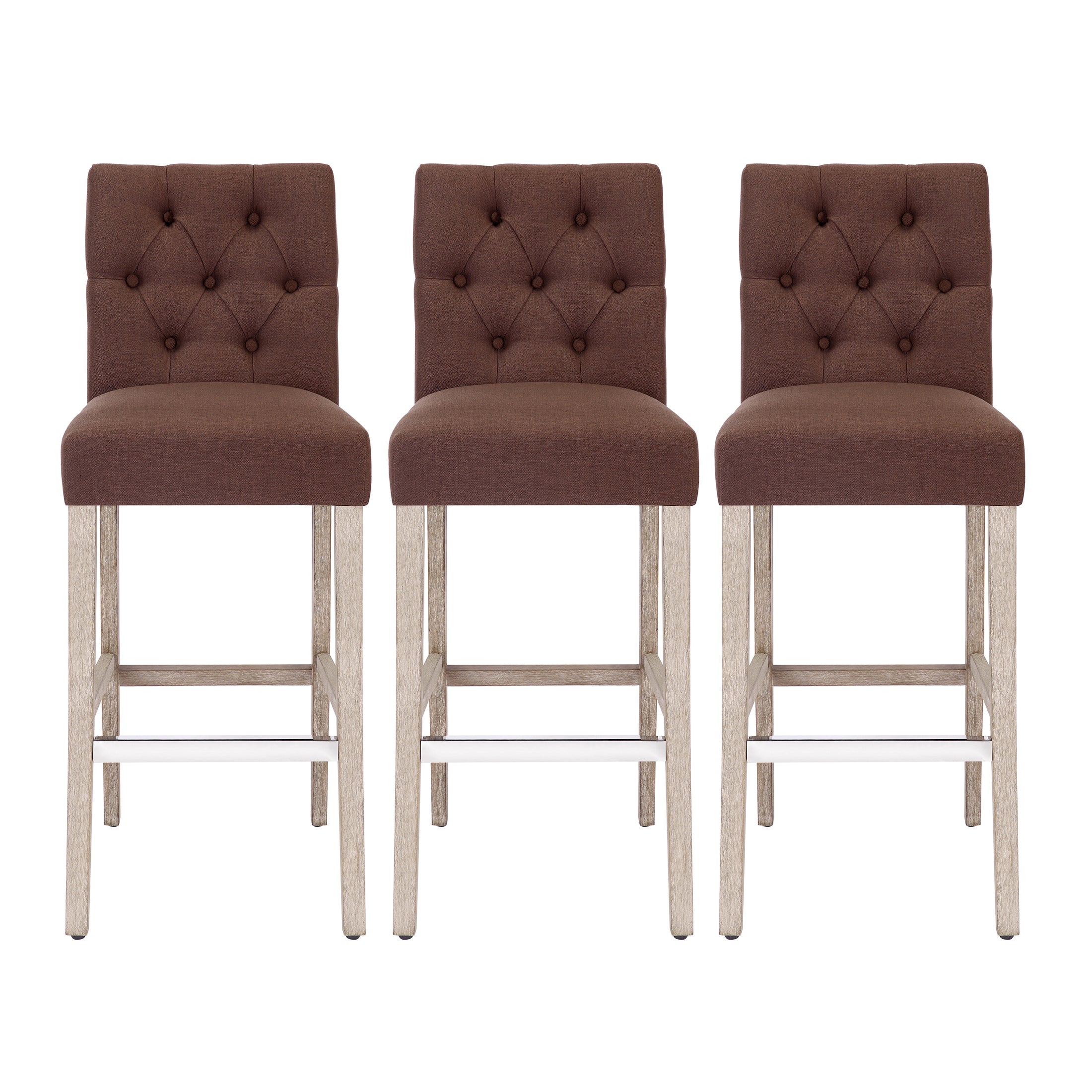 Bellmount 29" Upholstered Wood Bar Stool with Tufted Back (Set of 3)