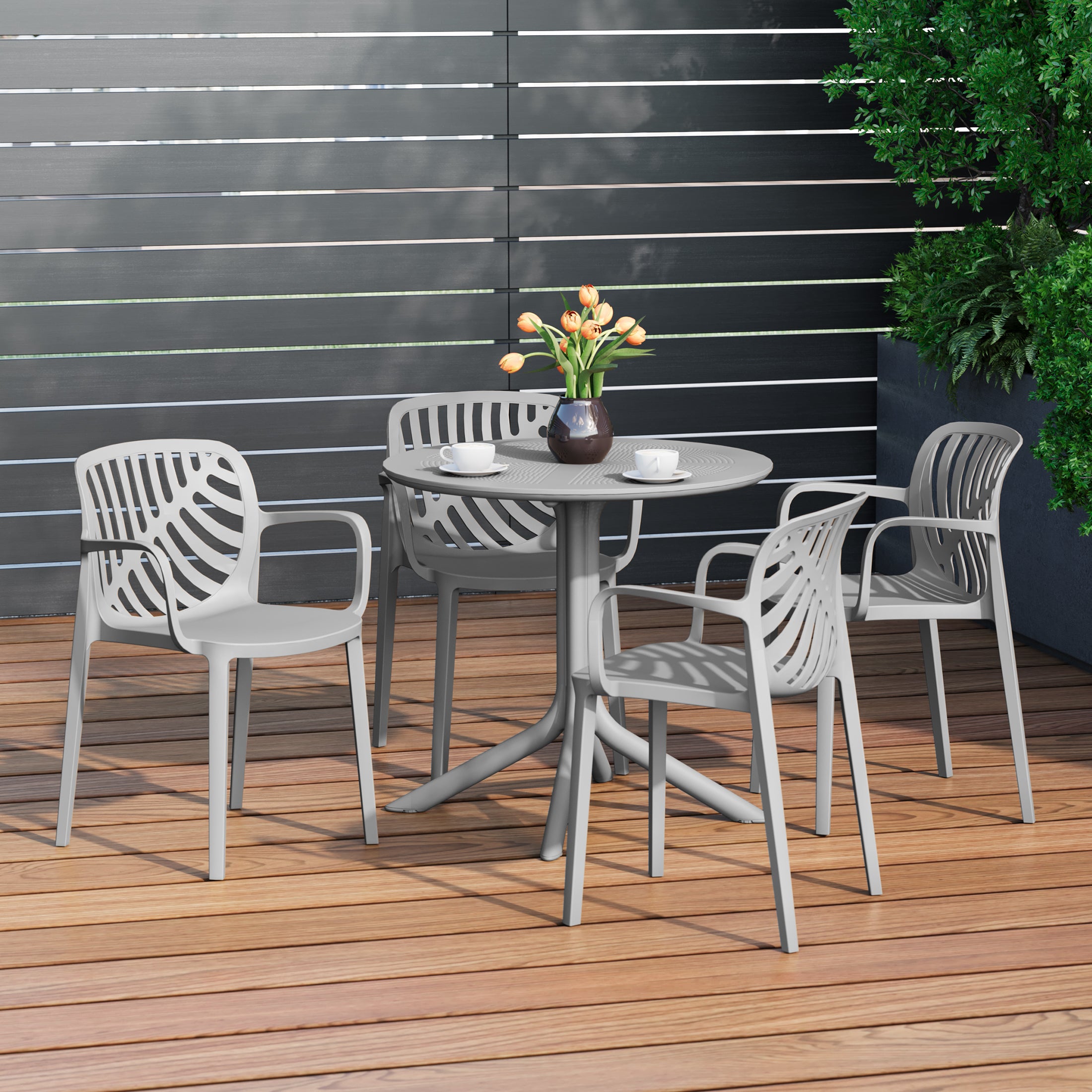 Sunshine 5-Piece Outdoor Resin Round Patio Dining Table Set with Modern Stackable Patio Dining Chairs
