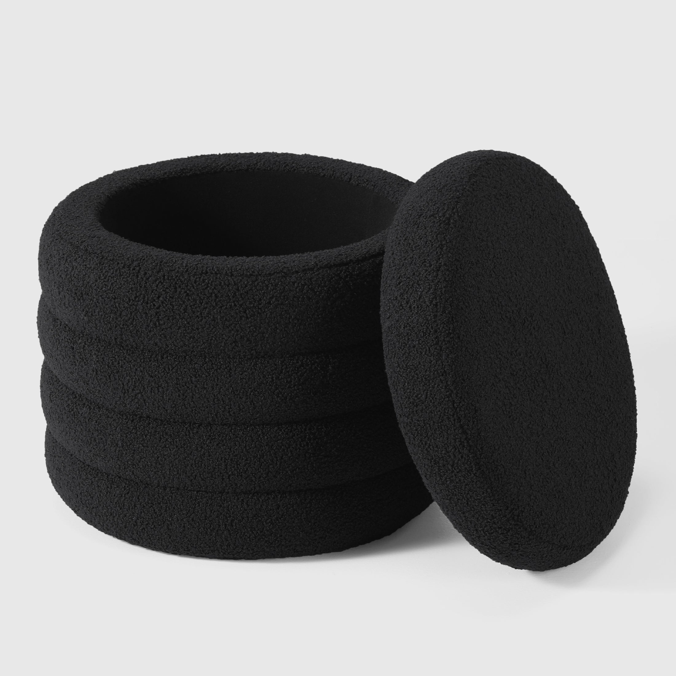 Celine Mid-Century Modern Faux Sherpa Round Storage Ottoman