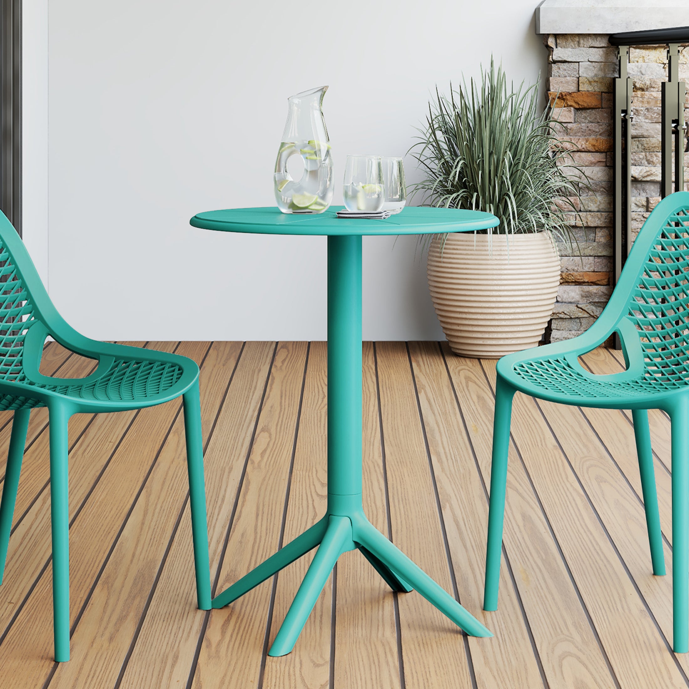 Sunshine 23.5" Outdoor Polypropylene Resin Round Patio Bistro Dining Table for 2