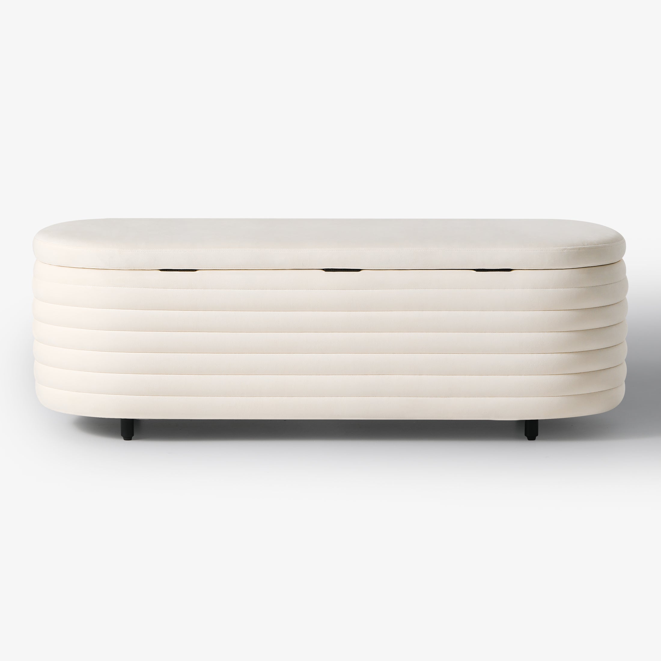 Alaia 54" Wide Mid-Century Modern Upholstered Velvet Tufted Oval Storage Ottoman Bench