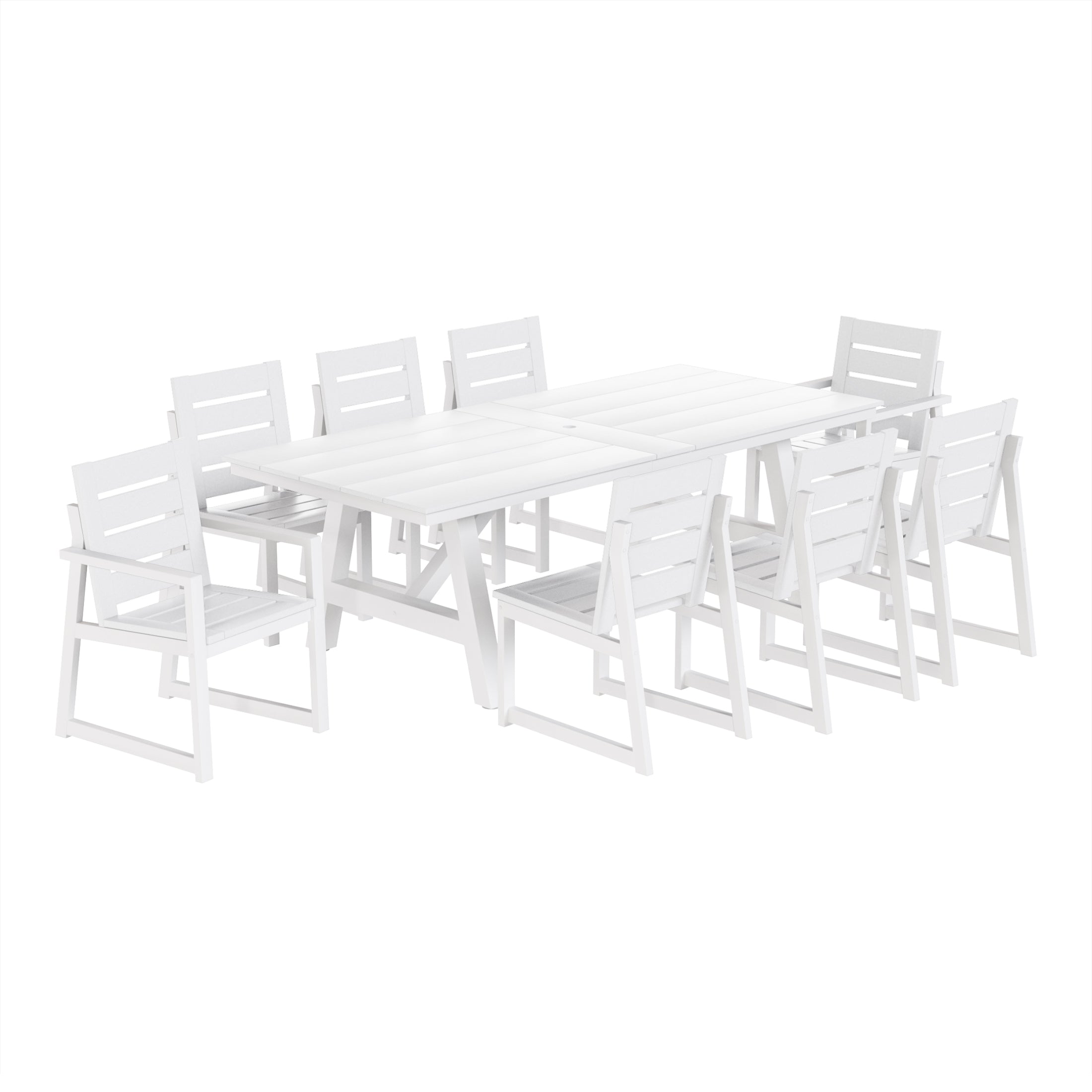 Stinson 9-Piece HDPE Outdoor Furniture Patio Dining Table With Umbrella Hole and Chairs Set For 8
