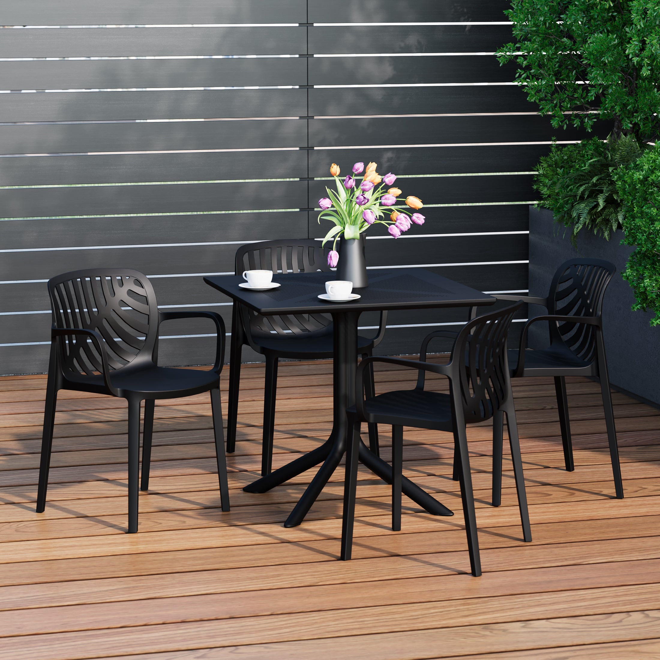 Sunshine 5-Piece Outdoor Resin Square Patio Dining Table Set with Modern Stackable Patio Dining Chairs